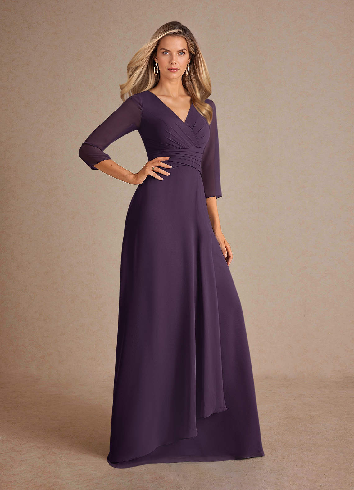 Azazie Mayfield Mother of the Bride Dresses Plum A-Line Pleated Chiffon Dress image3
