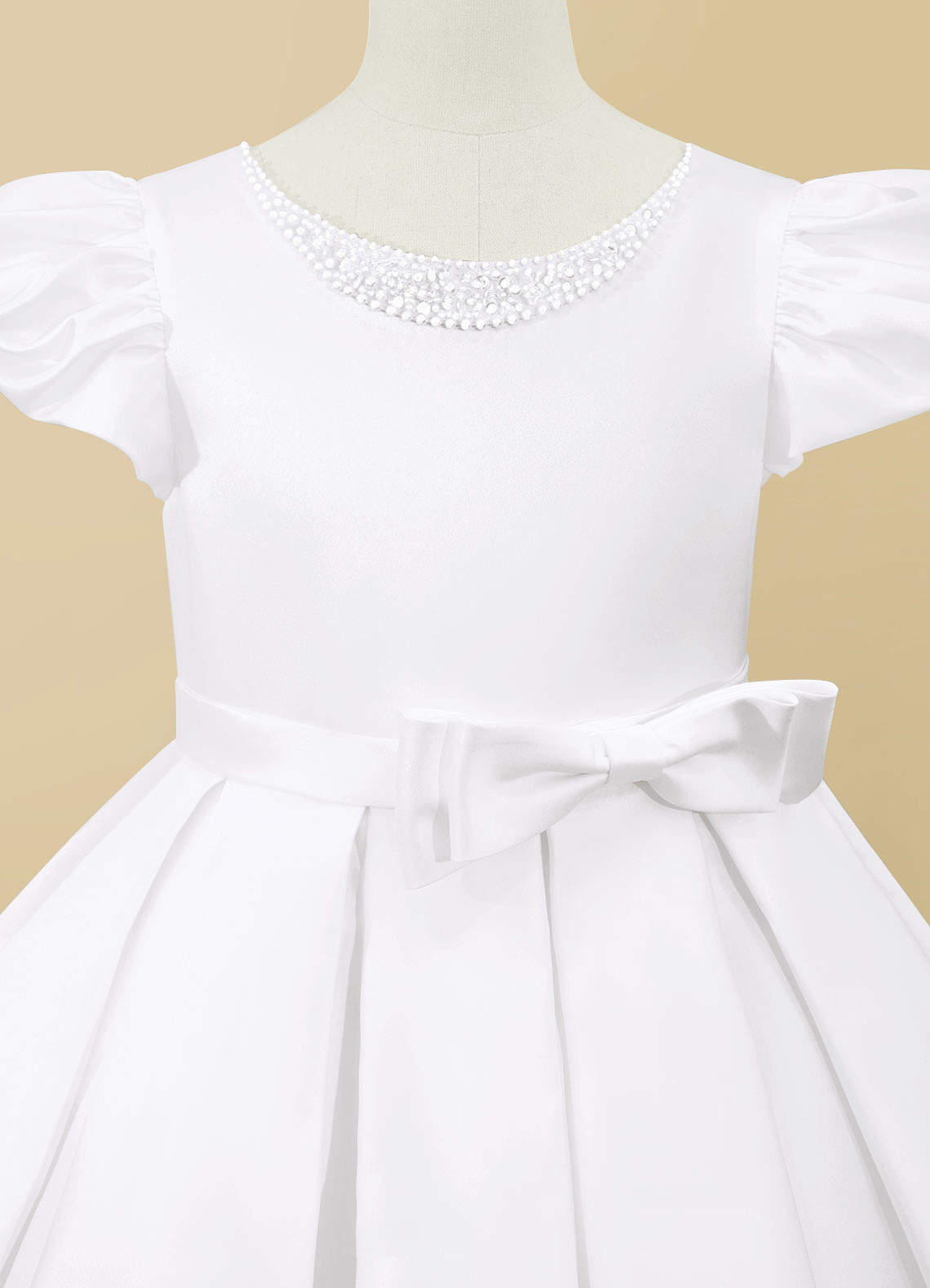 Azazie Jewel Venta final Vestido de Blanco de Satin Mate de Corte Princesa con Plisado image6