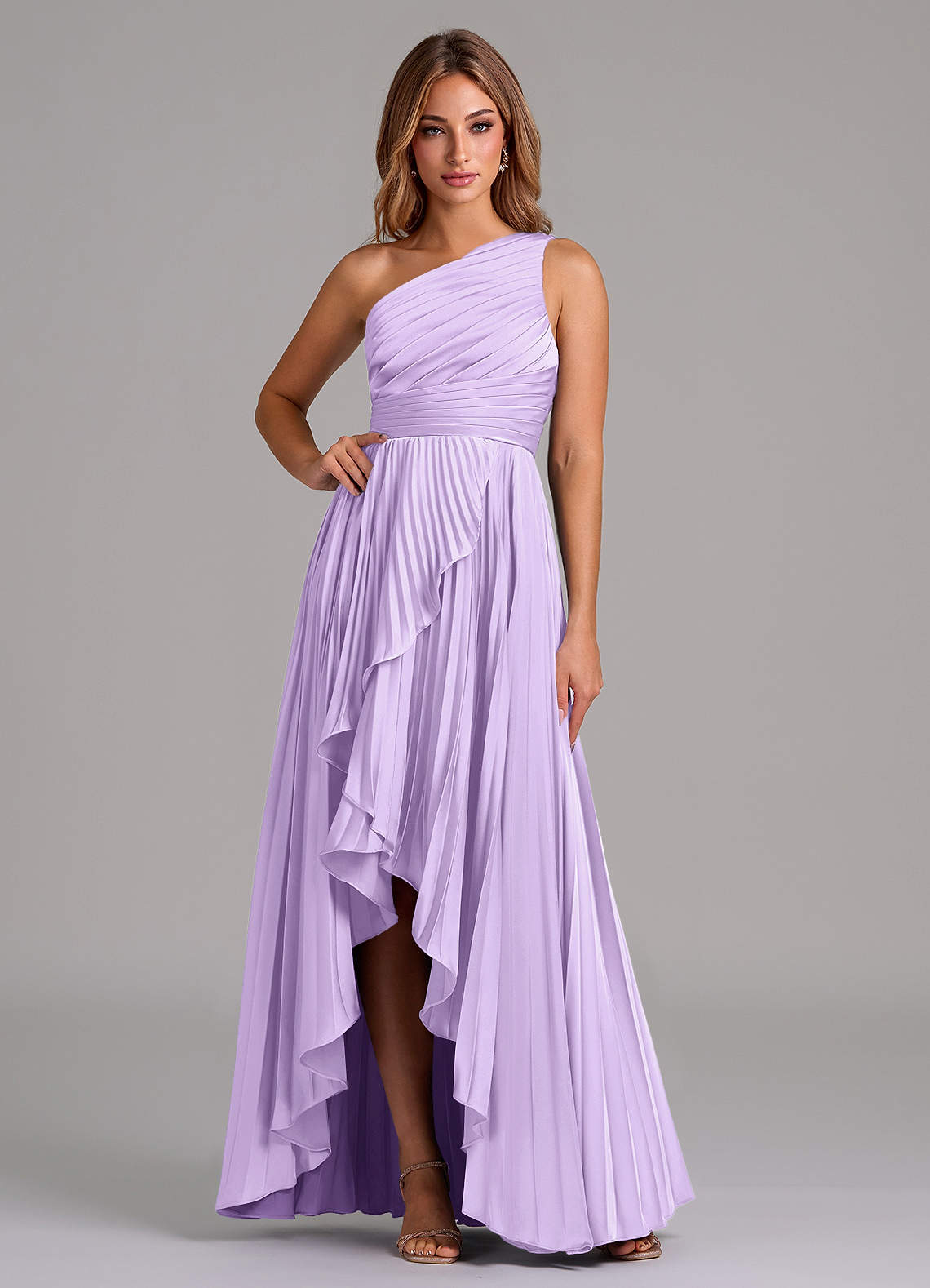 Azazie A-Line One-Shoulder Asymmetrical Stretch Satin Bridesmaid Dresses - Lilac Azazie A-Line One-Shoulder Asymmetrical Stretch Satin Bridesmaid Dresses - Lilac