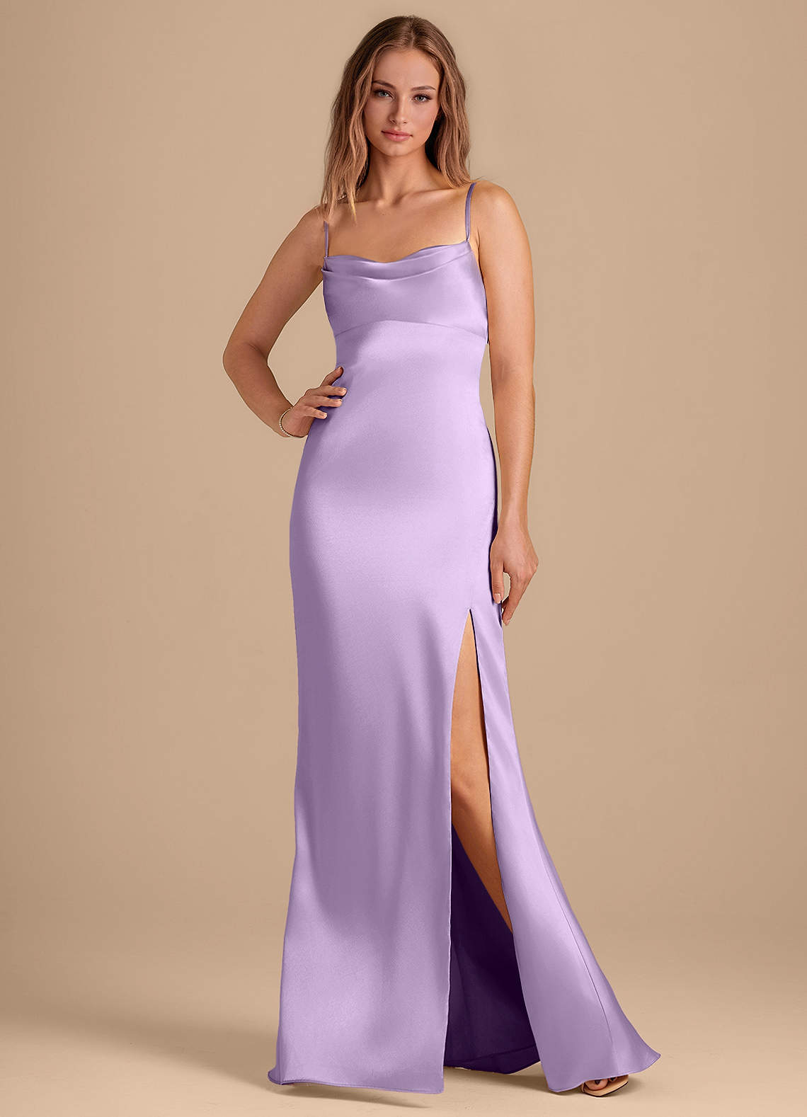 Azazie Camila Bridesmaid Dresses Lilac Sheath Sweetheart Neckline Metallic Satin Dress image1