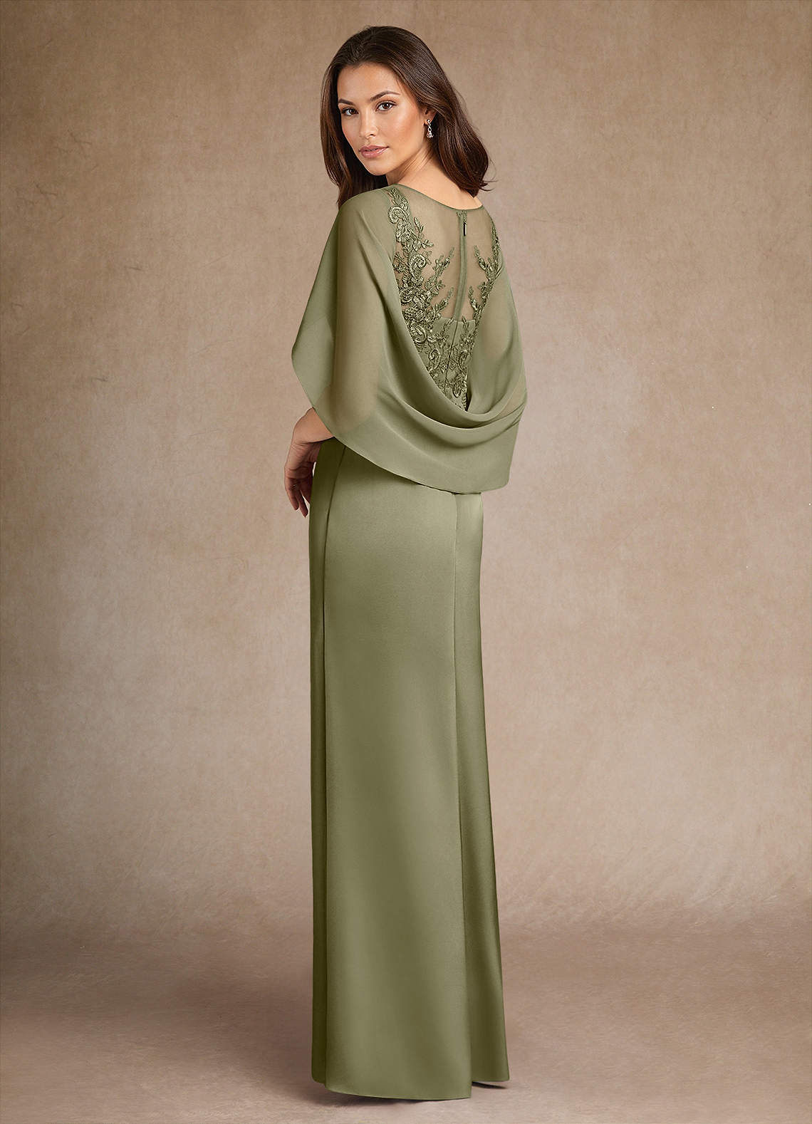 Azazie Hera Mother of the Bride Dresses Pistachio A-Line Lace Stretch Satin Dress image2