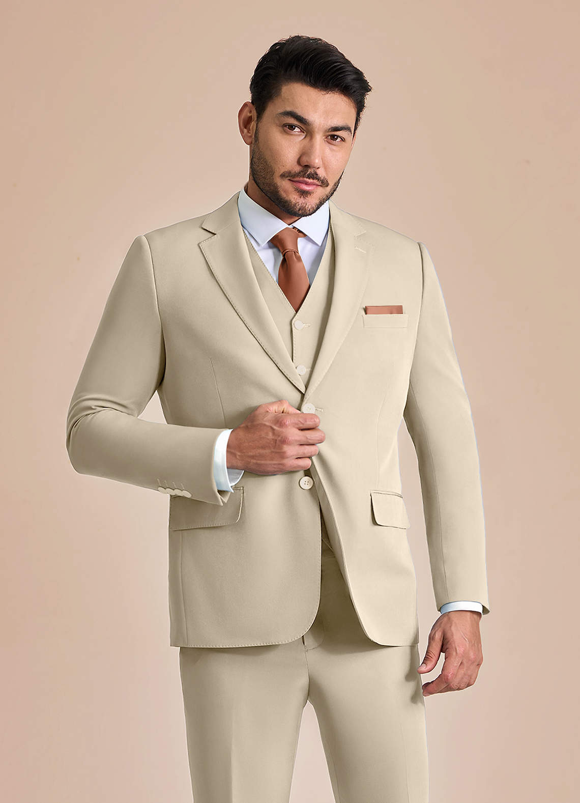 front James Tan Structured Stretch Suit Jacket