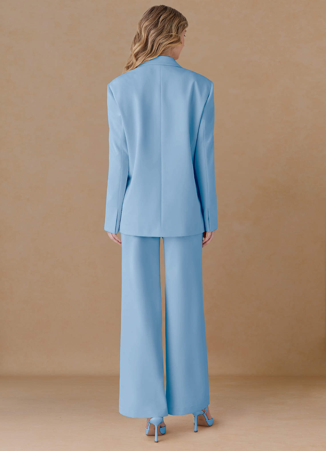 front Amelia Sky Blue Refined Weave Performance Oversized Blazer