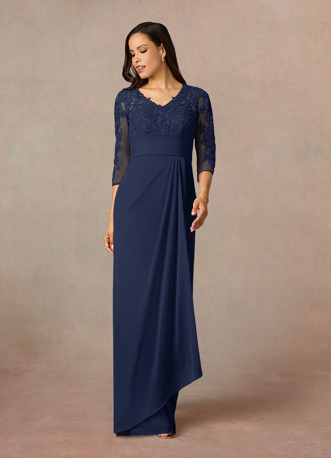 Azazie Poe Mother of the Bride Dresses Dark Navy Sheath Lace Dress image1