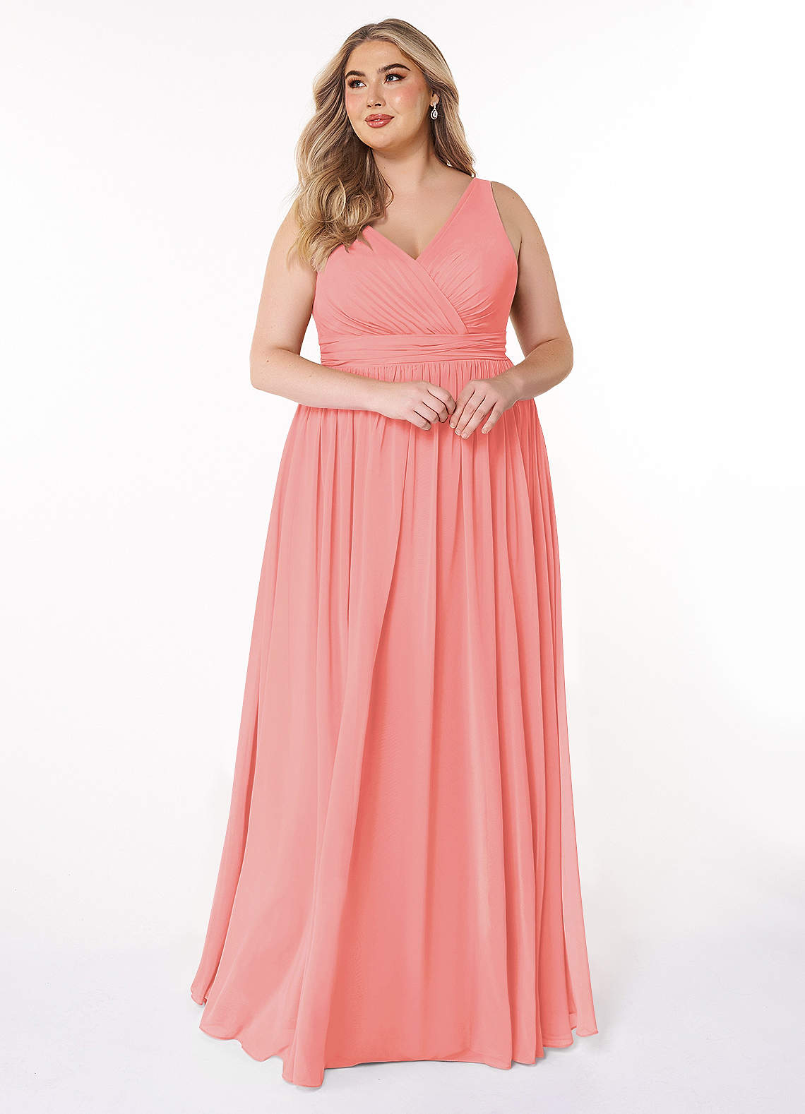 Azazie Kora Coral Chiffon Bridesmaid Dresses | Azazie