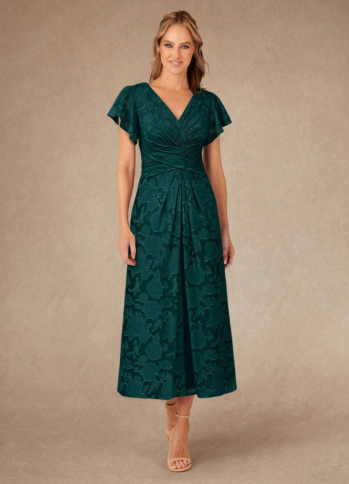 Azazie Vera Kleider für die Brautmutter A-Linie Plissee Blumen-Burnout Kleid Kiefer image1