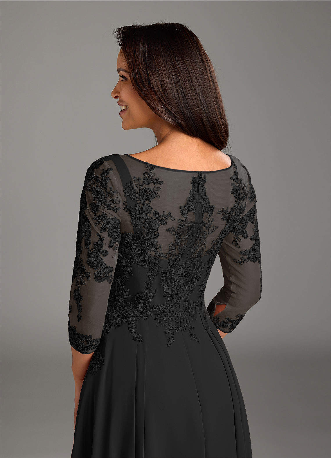 Azazie Marge Mother of the Bride Dresses Black A-Line Scoop Lace Chiffon Dress image3
