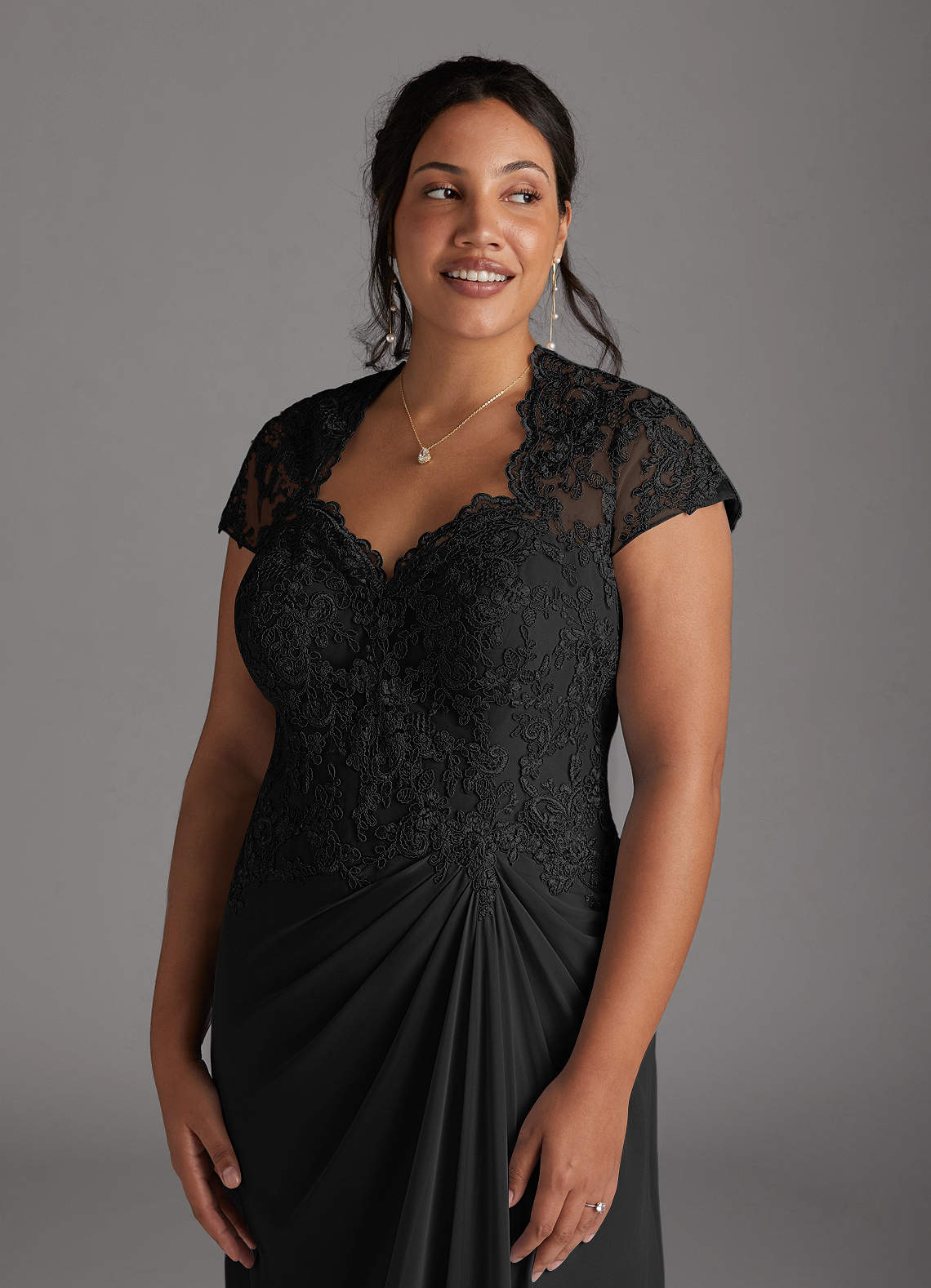 Azazie Junie Kleider für die Brautmutter A-Linie Spitze Chiffon Kleid Schwarz image3