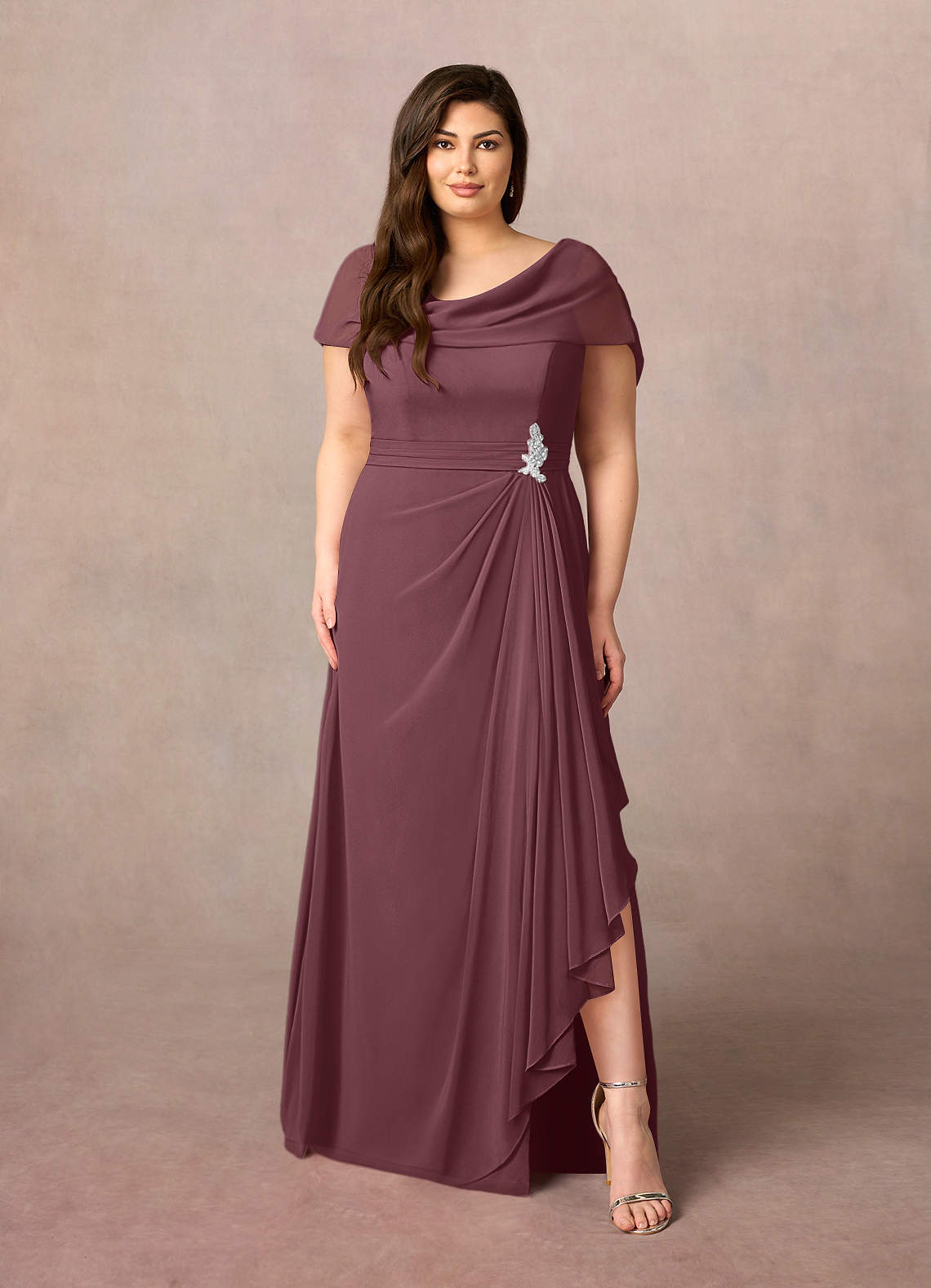 Azazie Mary Mother of the Bride Dresses Sangria A-Line Side Slit Chiffon Dress image1