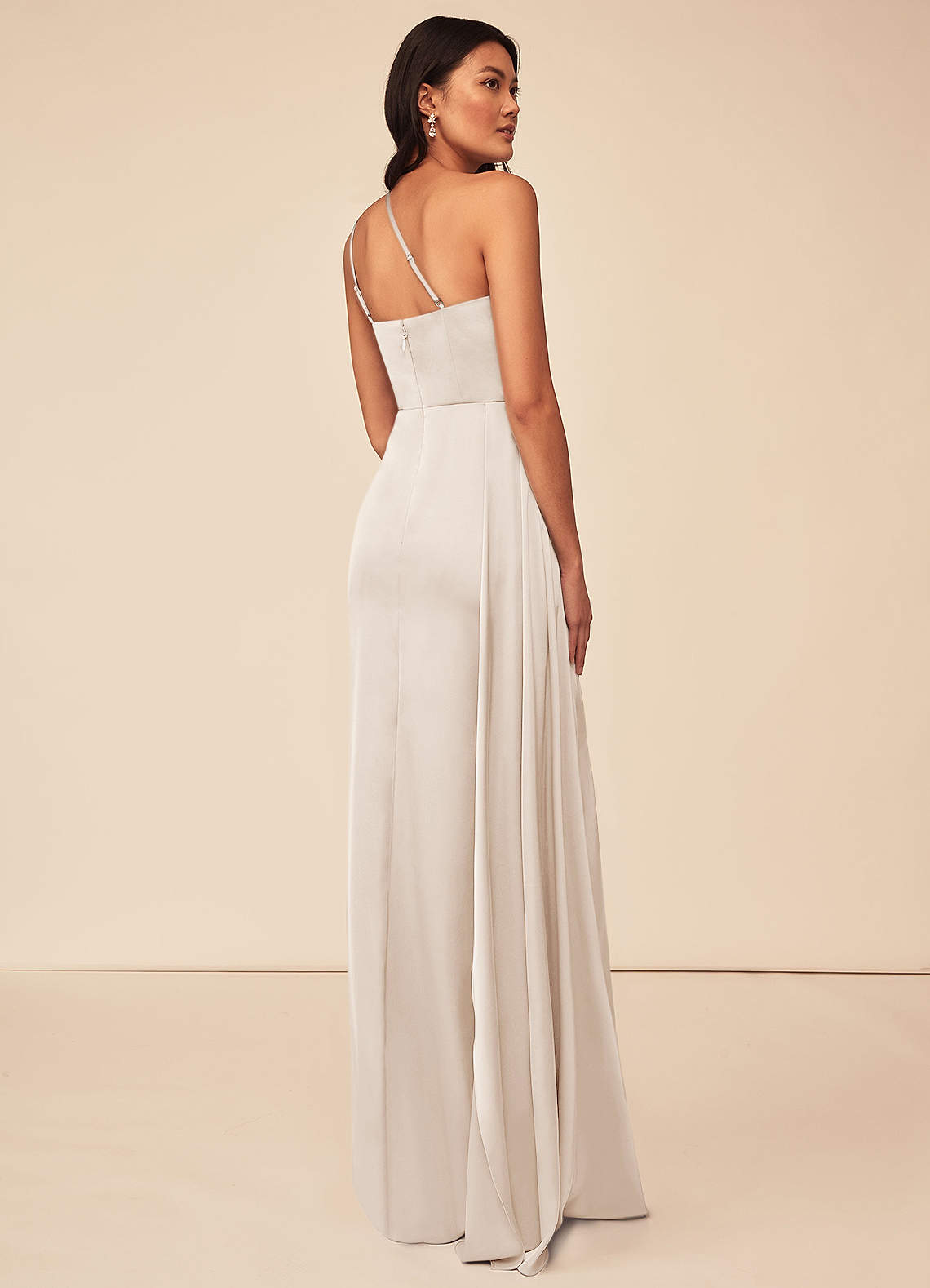 Azazie Plus Size A-Line One-Shoulder Floor-Length Stretch Satin Bridesmaid Dresses - White Alabaster