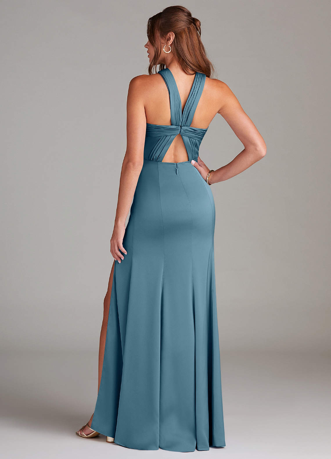 Azazie Rue Bridesmaid Dresses Bermuda A-Line Pleated Stretch Satin Dress image6