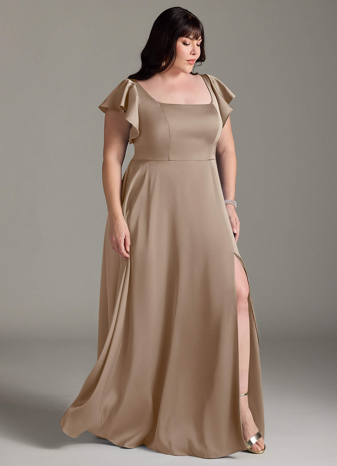 Gowns Flatter Long Taupe Bridesmaid Dresses BABARONI Satin Cap Sleeve Bridesmaid  Dress With Pocket Dusty Rose