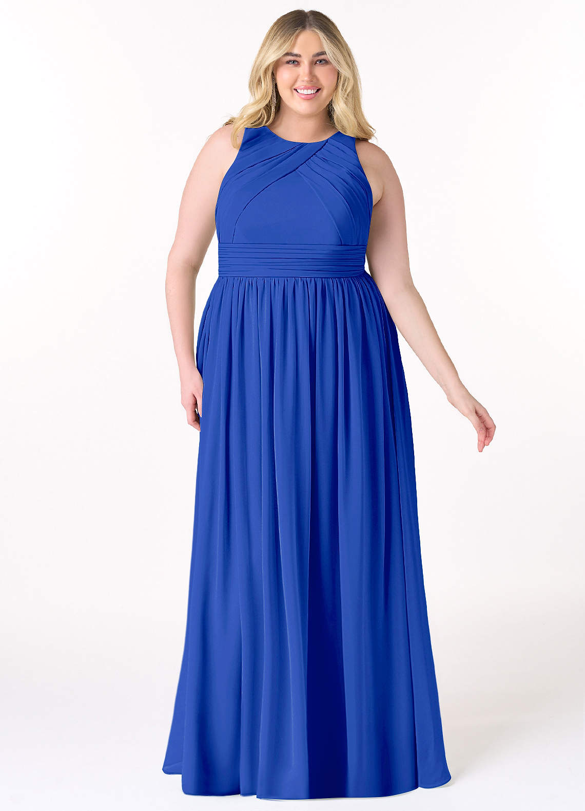 Azazie Harper Abiti da Damigella Abito A-Line in Chiffon Plissettato Blu Reale image1