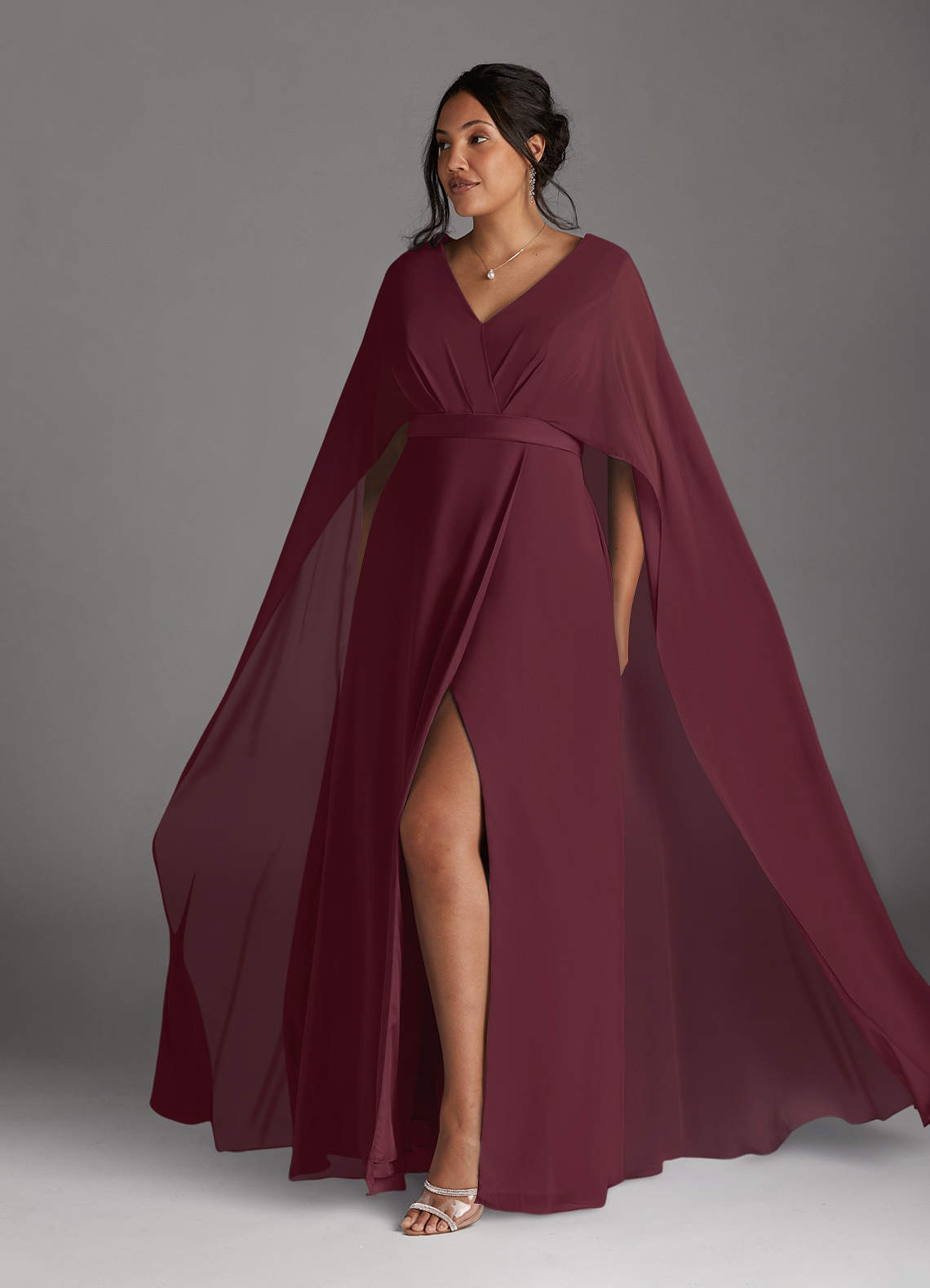 Azazie Isa Mother of the Bride Dresses Cabernet A-Line V-Neck Pleated Chiffon Dress image3
