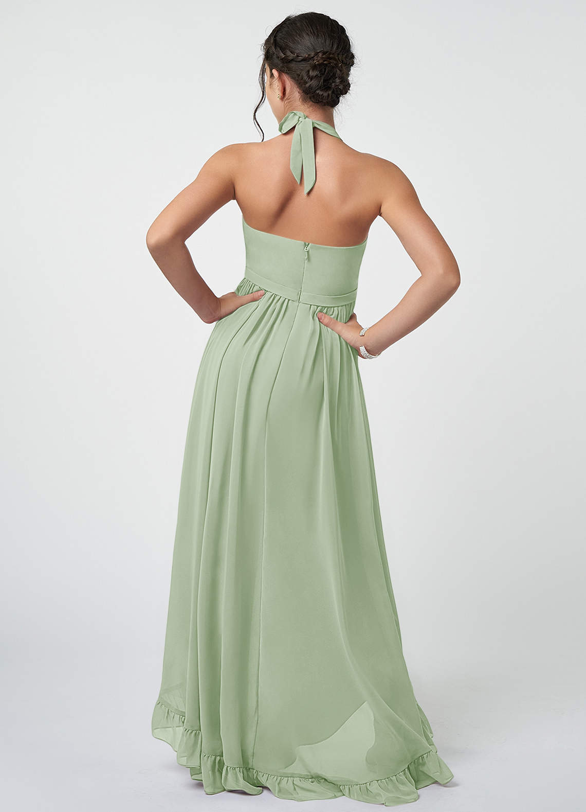 Azazie Hermione Junior Dusty Sage A-Line Chiffon Dress image2