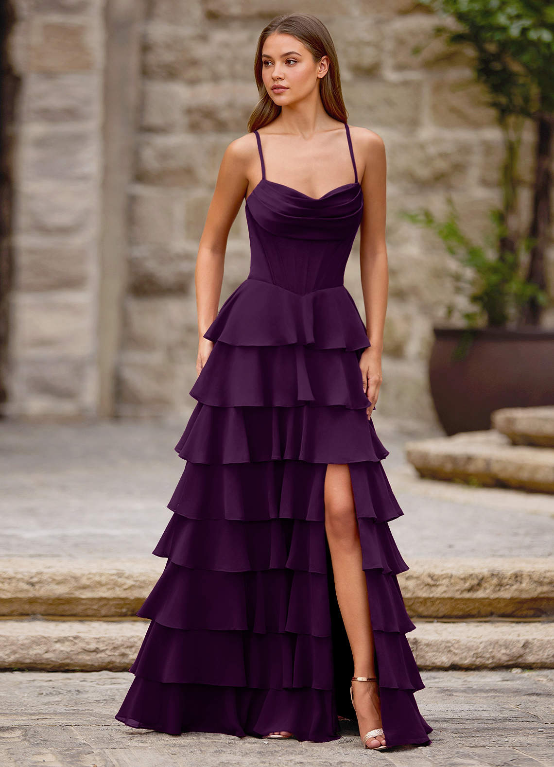 grape cocktail dress Azazie Plus Size 2026 Lace Up Ruffles A-Line Prom Dress Grape Gown