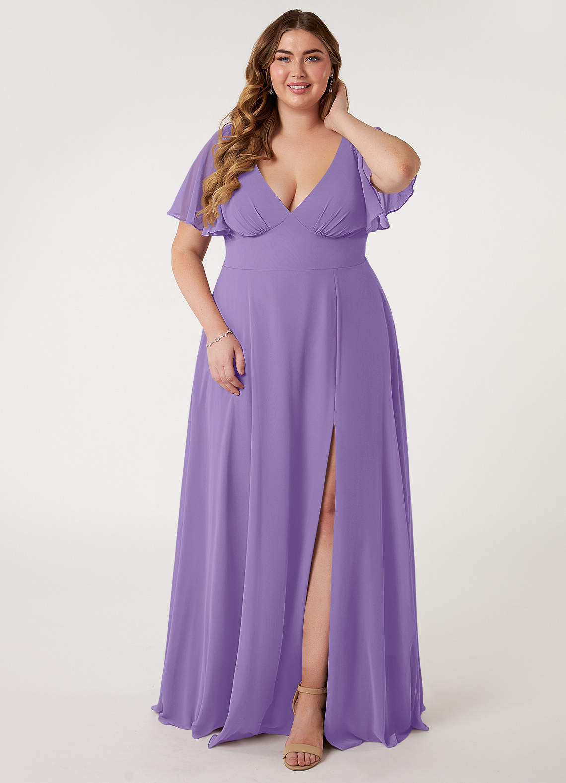 Azazie Kimber Bridesmaid Dresses Tahiti A-Line Flounce Sleeve Chiffon Dress image1
