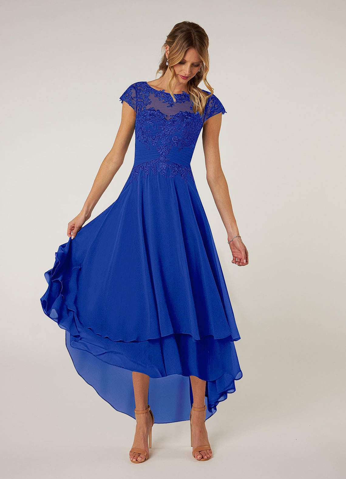 blue lace tea length dress Blue Beaded Tulle Short Cute Homecoming Dress, Blue Short Party Dress –  Cutedressy main image 1