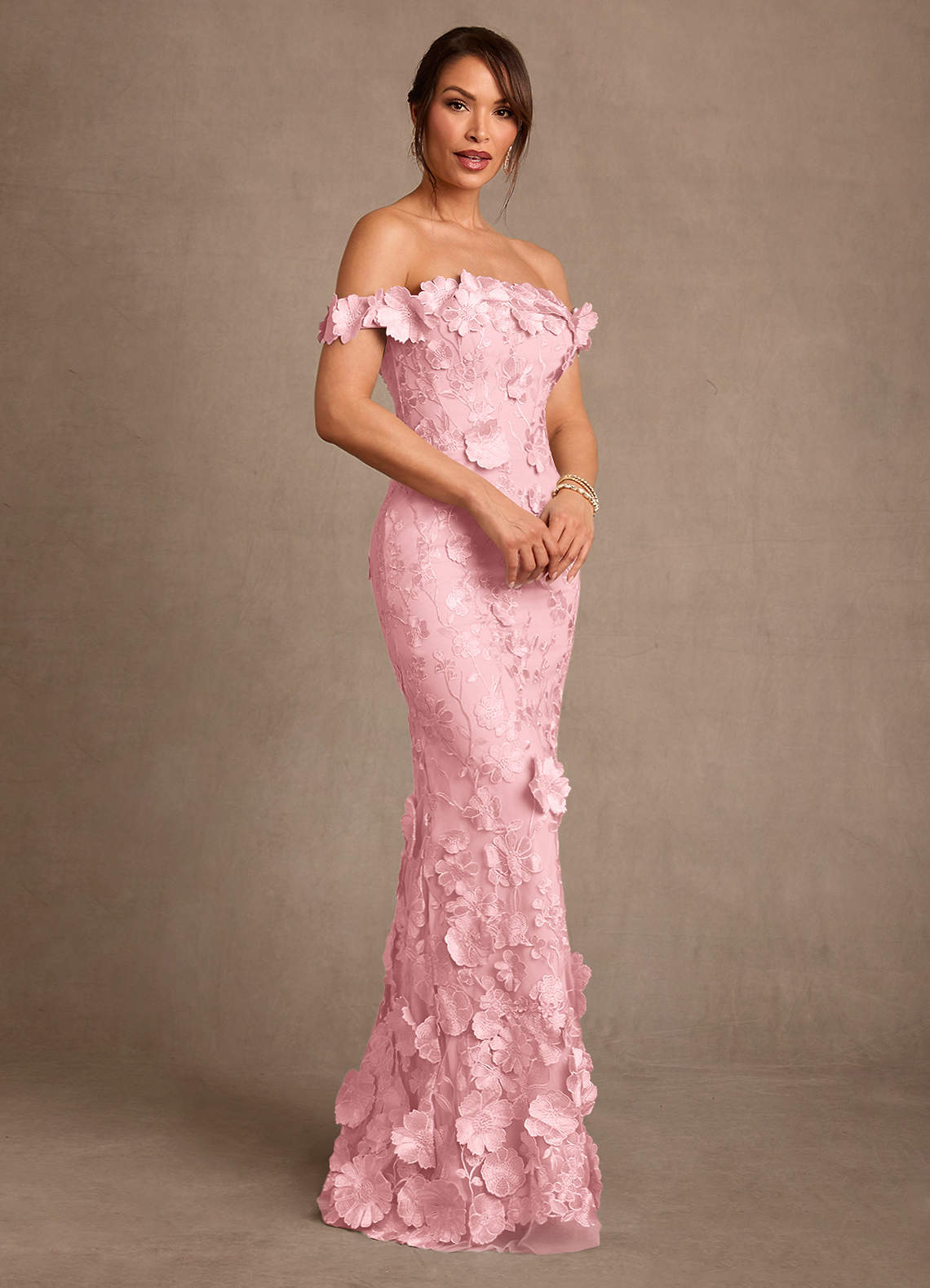 Azazie Lotta Mother of the Bride Dresses Blushing Pink Mermaid Off the Shoulder Lace Dress image2