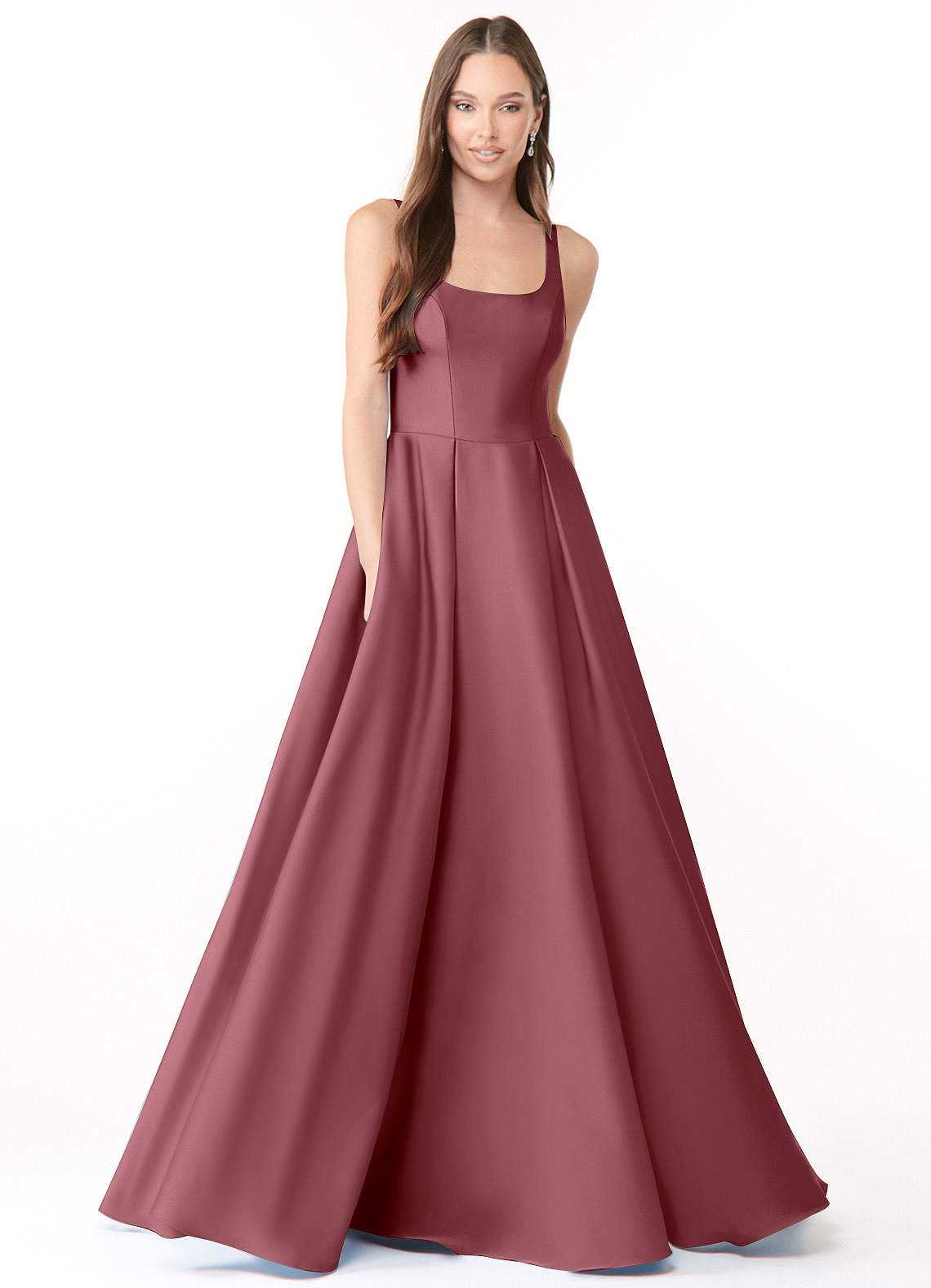 Azazie Neve Brautjungfernkleider Ballkleid mit Taschen Stretch-Satin Kleid Wüstenrose image1