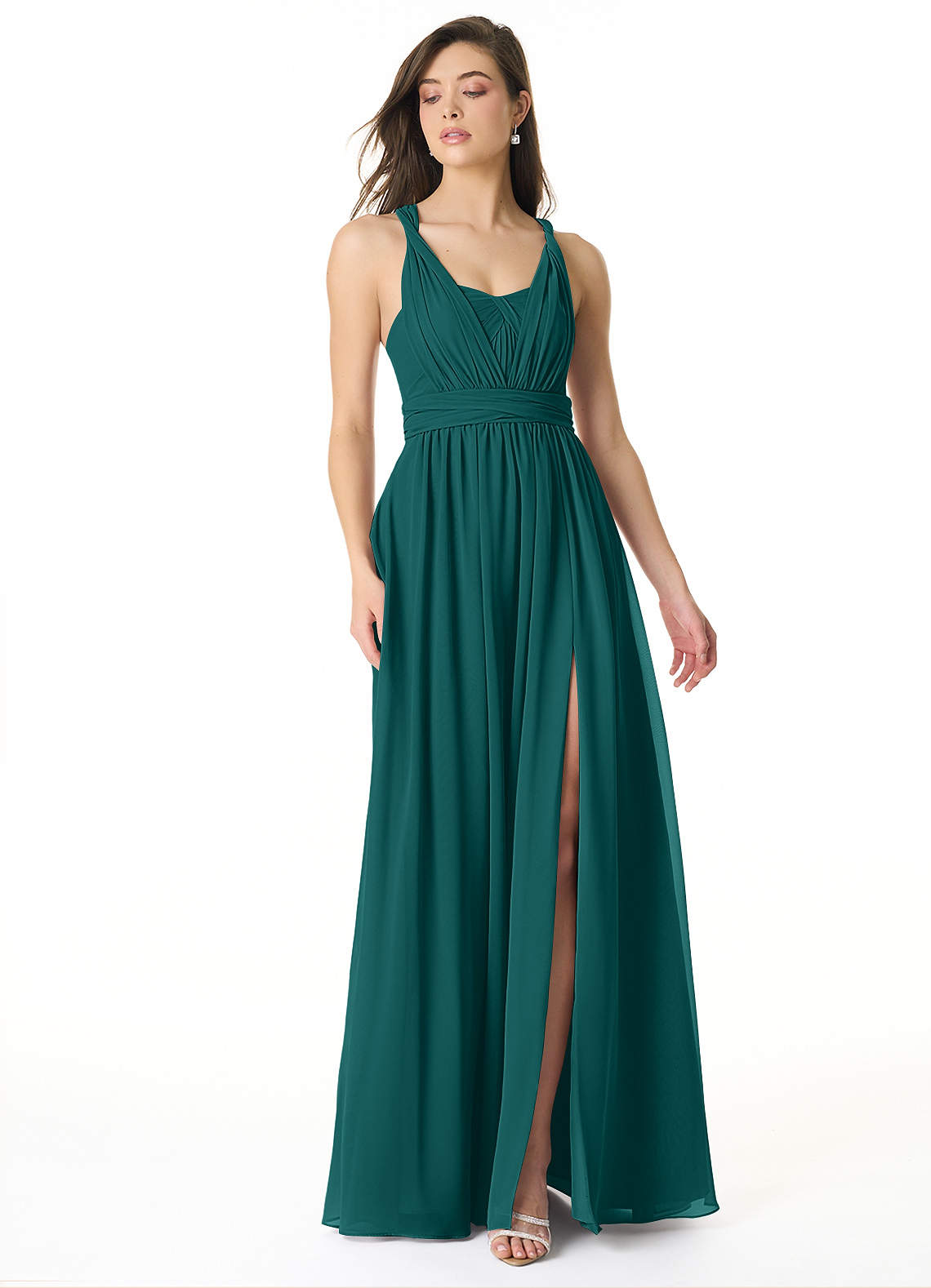 Azazie Olani Brautjungfernkleider Wandelbar A-Linie Schulterfrei Chiffon Kleid Pfau image1