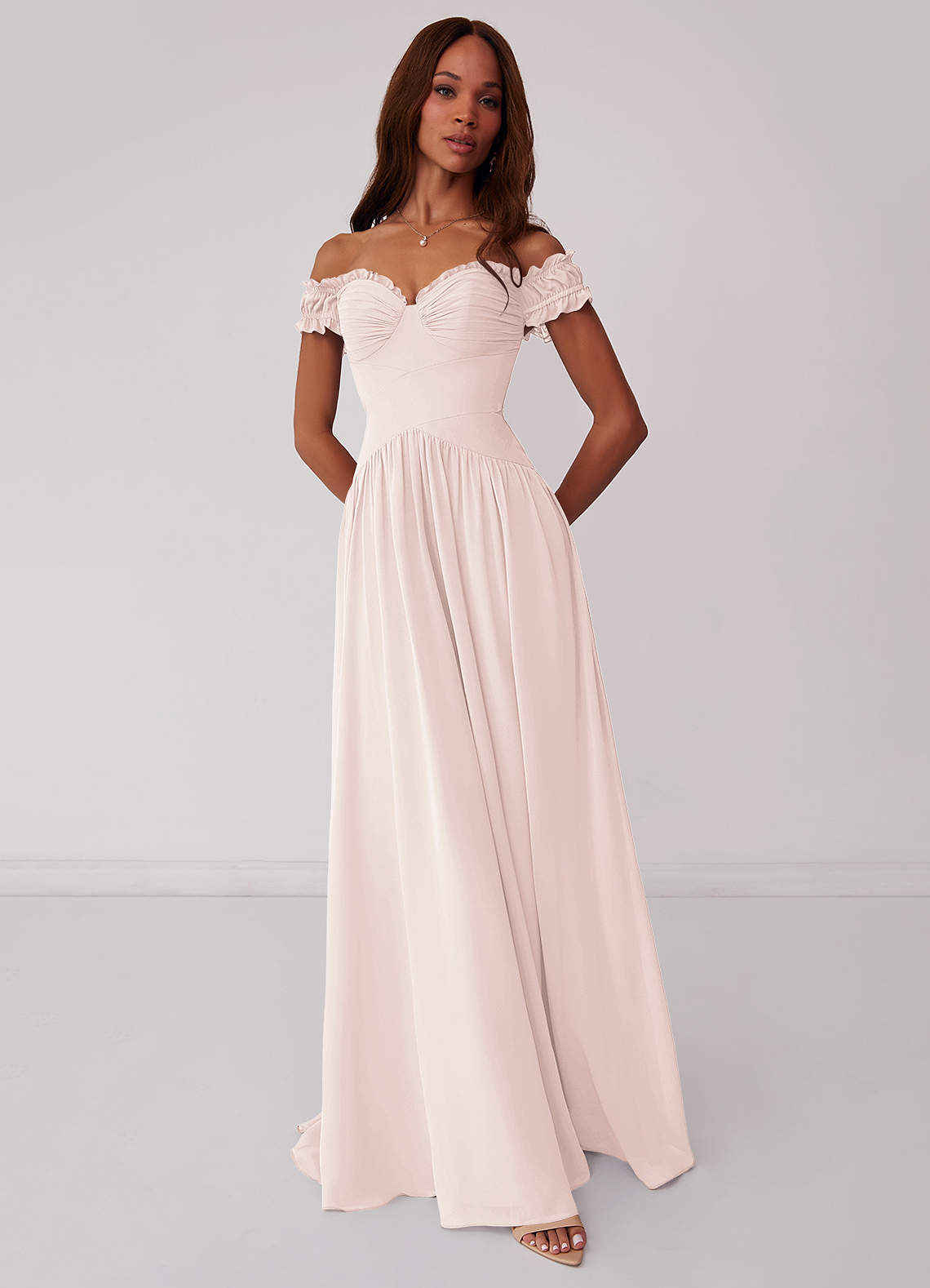 Barbie ♥ Azazie Bridesmaid Dresses Rose Petal A-Line Off the Shoulder Chiffon Convertible Dress image1