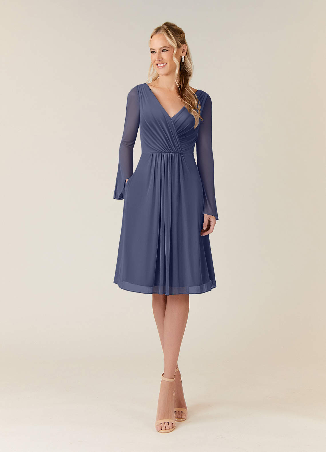 Azazie Teraso Abiti per la Madre della Sposa Abito A-Line in Maglia Plissettato Stormy image1