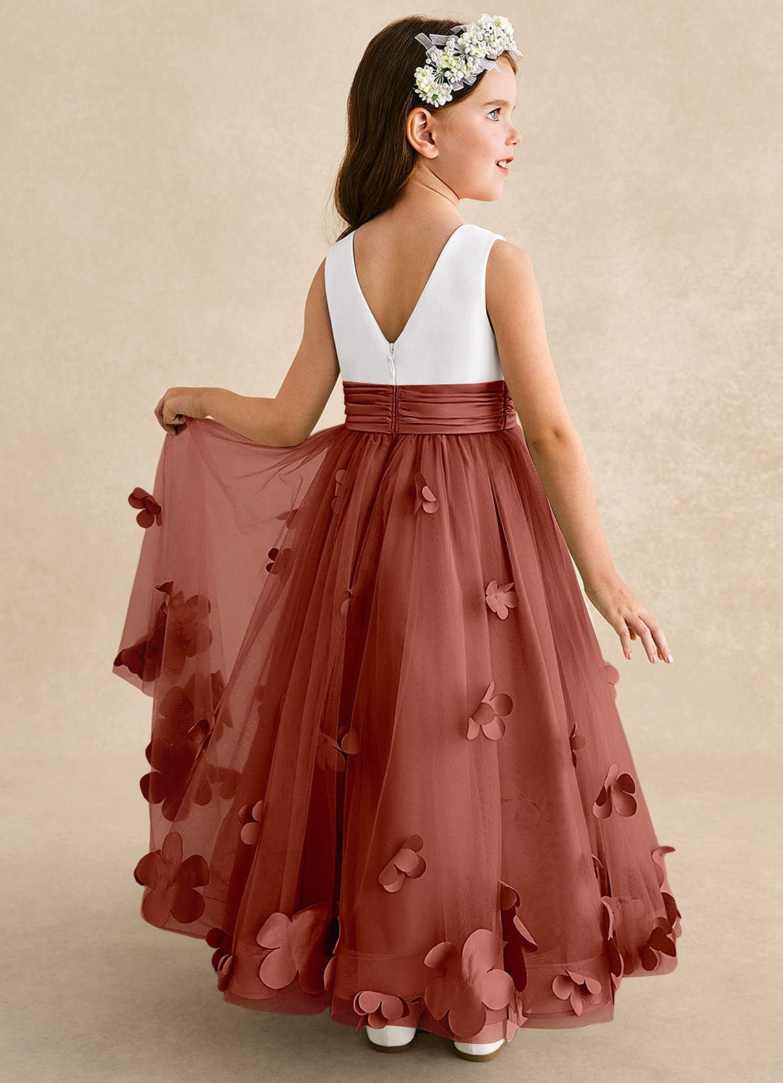 Azazie Vi Flower Girl Klänningar Klänning A-Line i Tyll Ärmlös image1