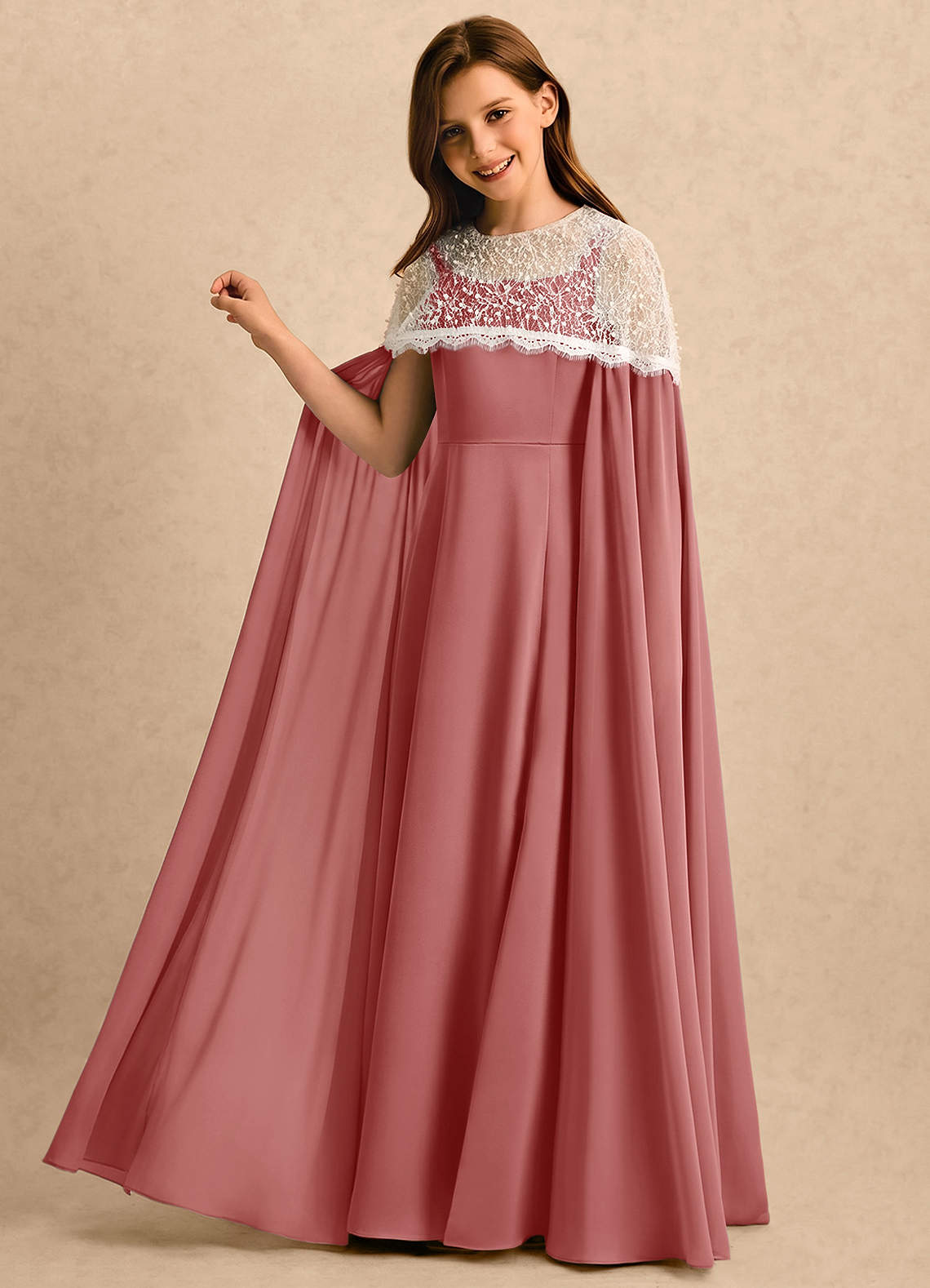 Azazie A-Line/Princess Illusion Floor-Length Chiffon Flower Girl Dresses - Antique Rose Azazie A-Line/Princess Illusion Floor-Length Chiffon Flower Girl Dresses - Antique Rose