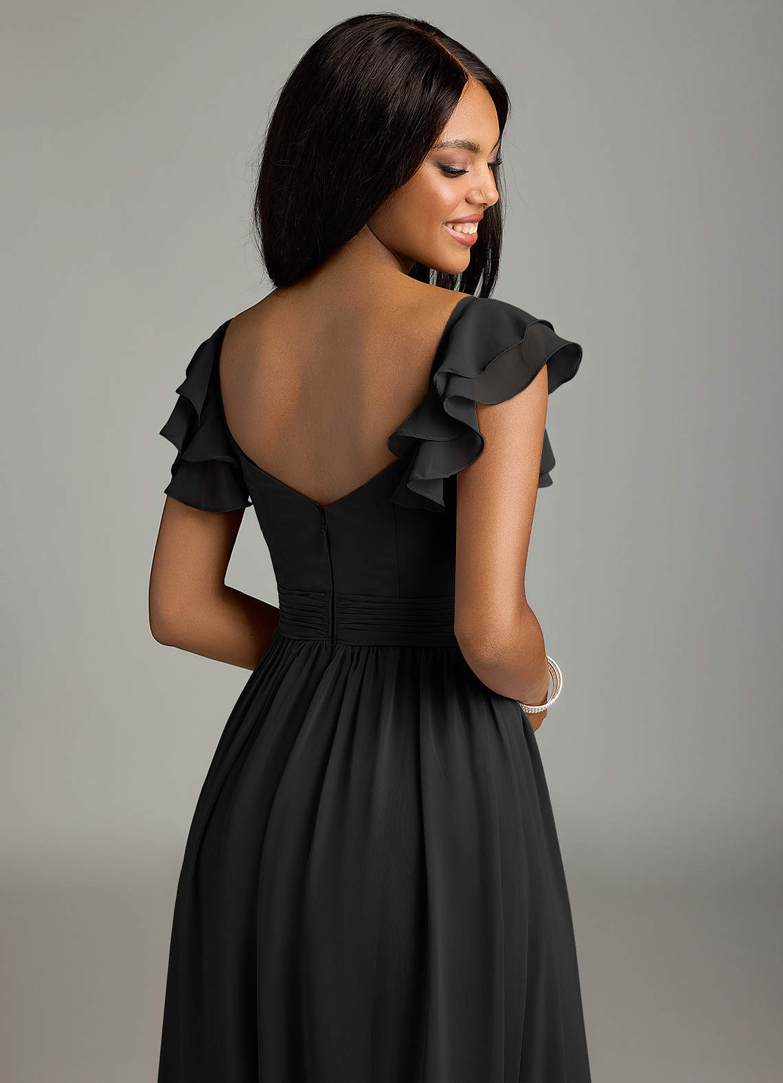 Azazie Anaya Bridesmaid Dresses Black A-Line Pleated Chiffon Dress image1