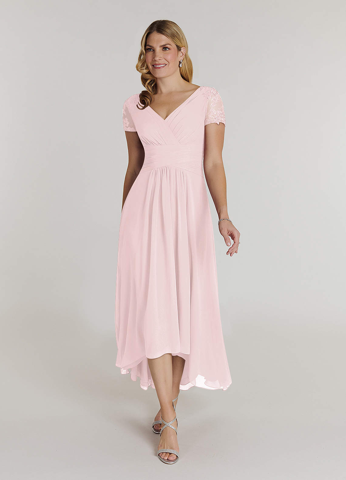 Azazie Thais Kleider für die Brautmutter A-Linie Spitze Chiffon Kleid Zartrosa image1