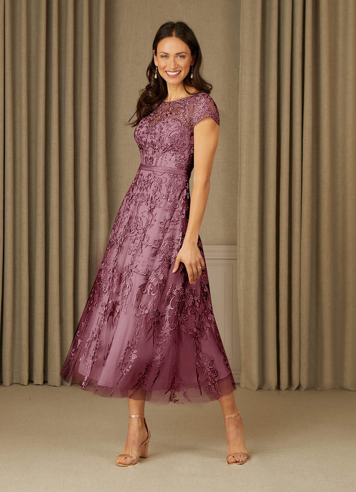 Azazie Sanna Mother of the Bride Dresses Vintage Mauve A-Line Scoop Lace Tulle Dress image2