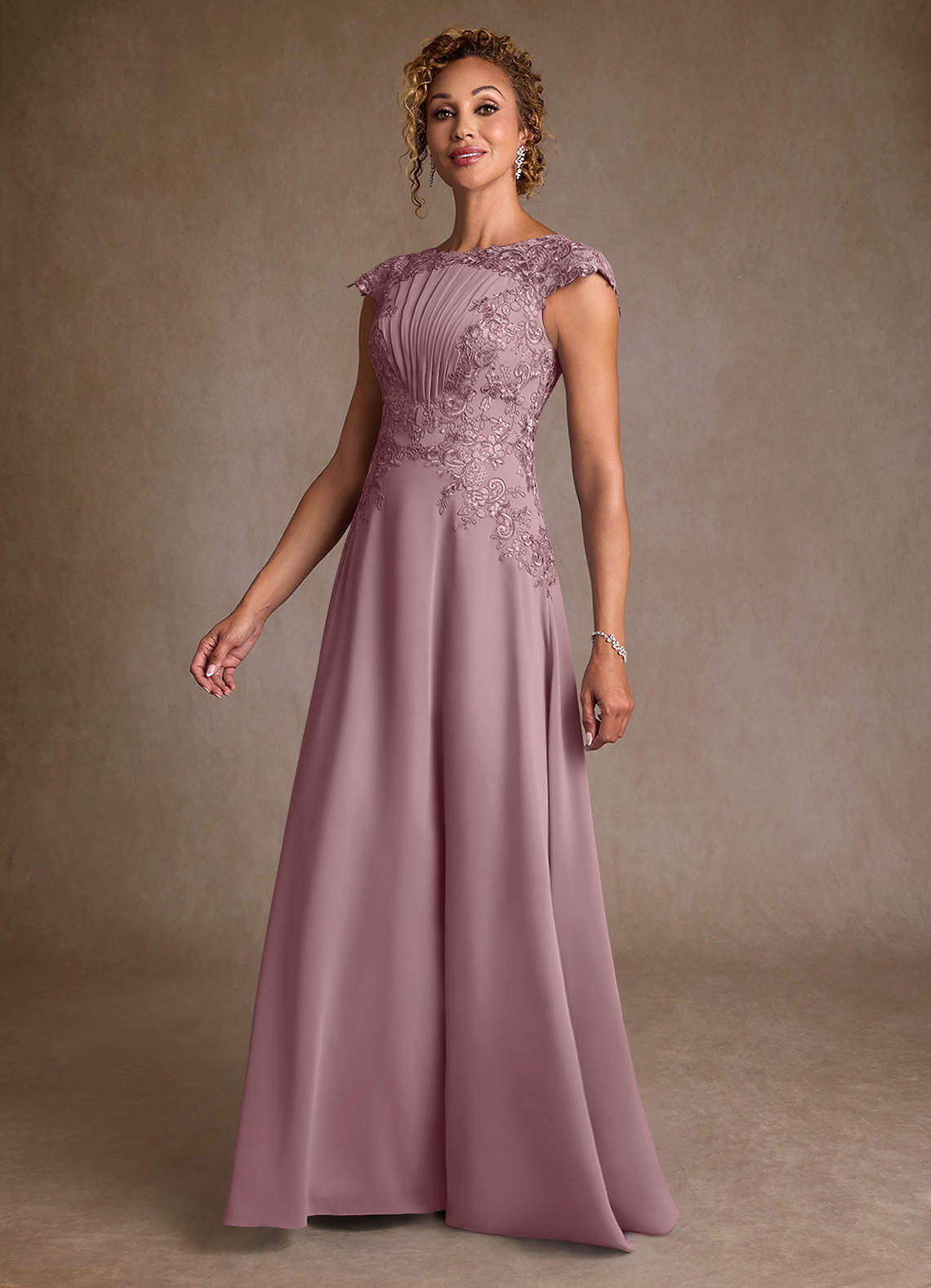 Azazie Christi Mother of the Bride Dresses Dusty Rose A-Line Lace Chiffon Dress image3