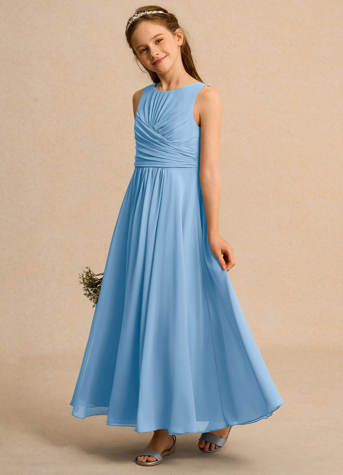 Azazie Ducky Girls Formal Flower Girl Dresses Powder Blue A-Line Pleated Chiffon Dress image4
