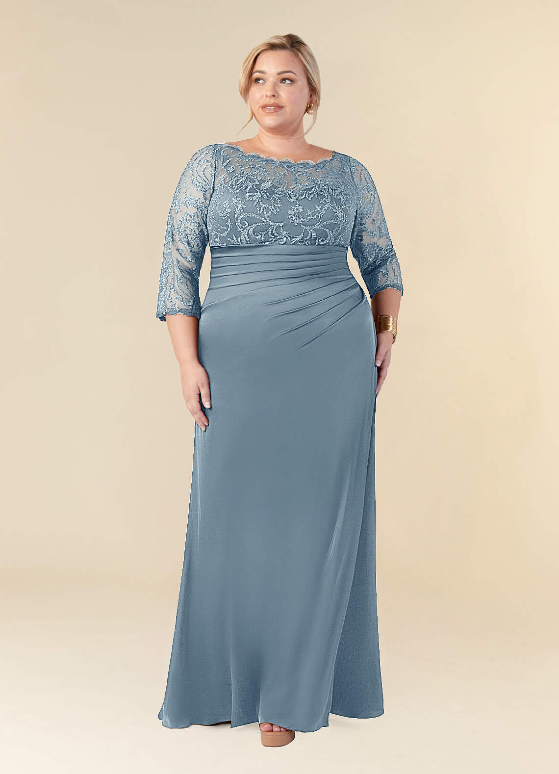 Azazie Stefani Final Sale Dusty Blue Mermaid Lace Dress image1