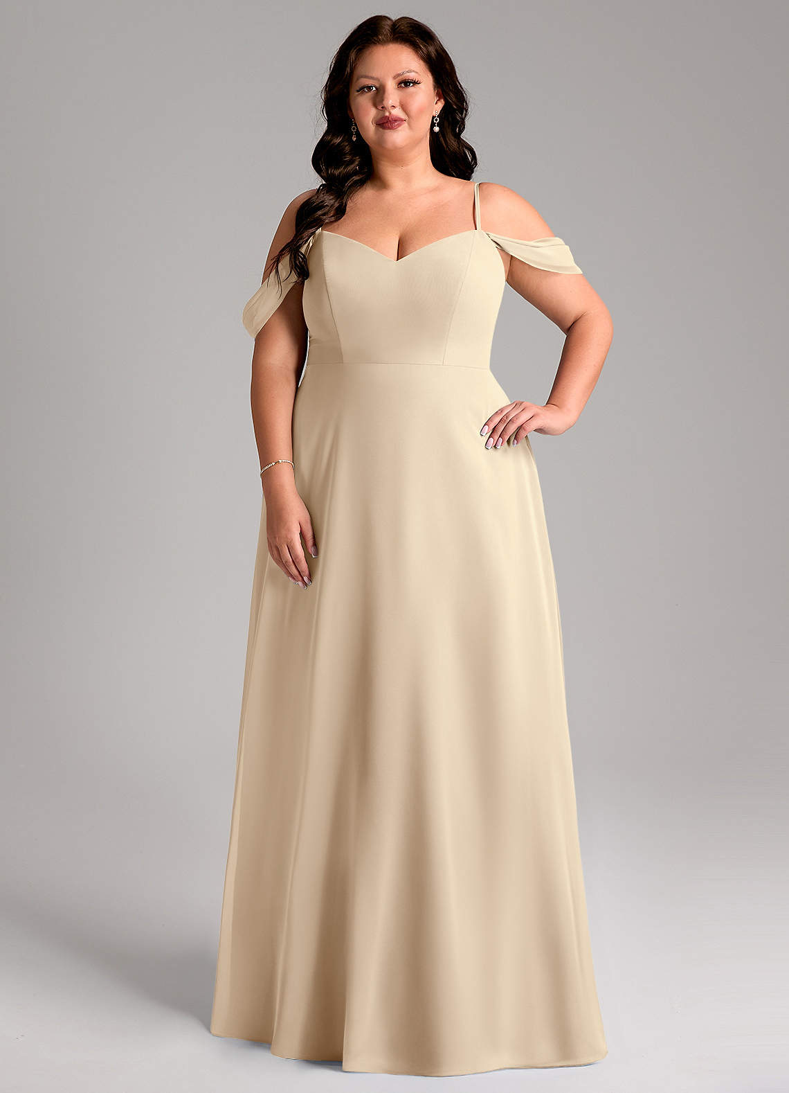 Azazie Marley Bridesmaid Dresses Champagne A-Line Off the Shoulder Chiffon Convertible Dress image1