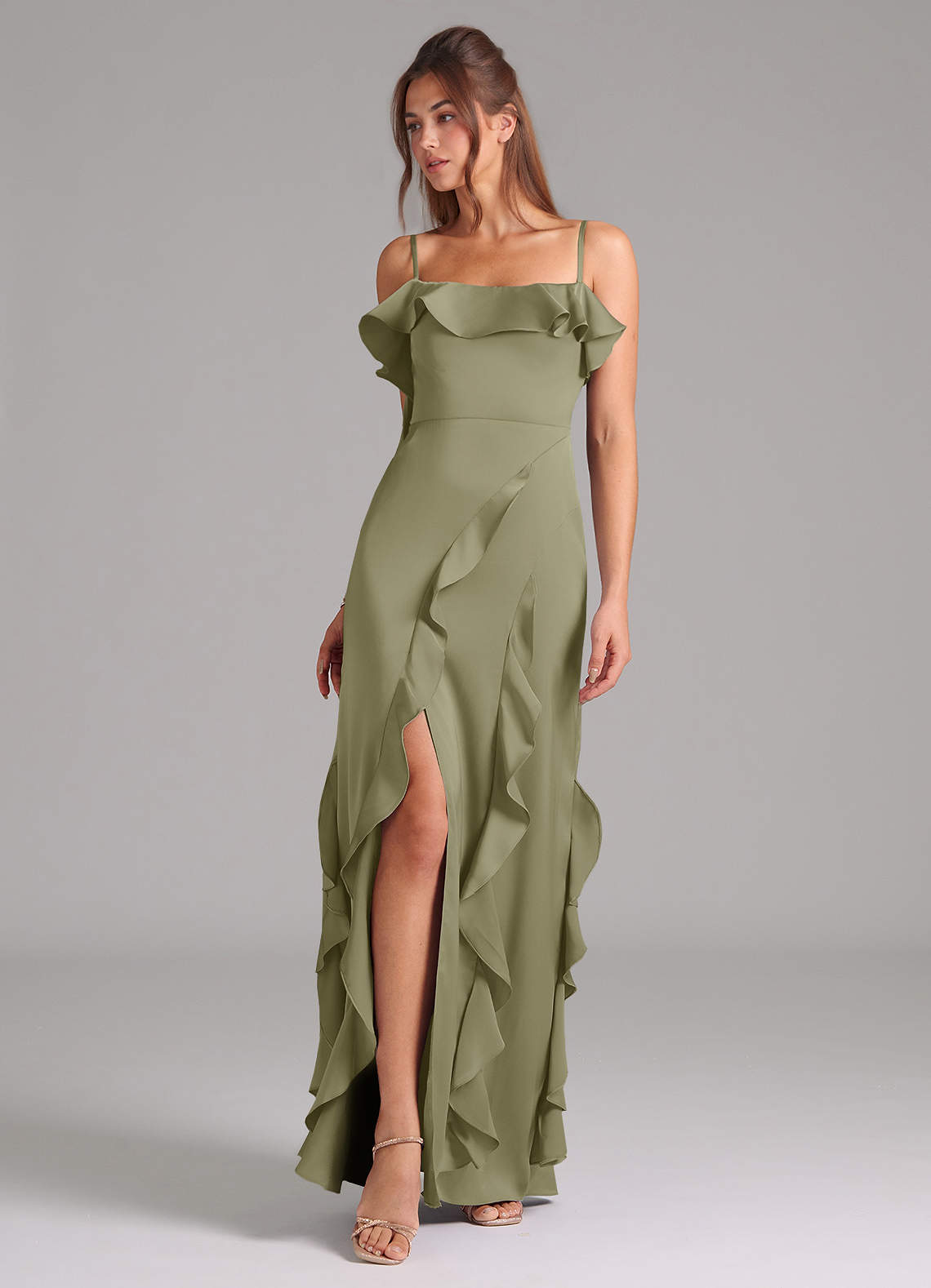 Azazie Malia Bridesmaid Dresses Pistachio A-Line Side Slit Stretch Satin Dress image1