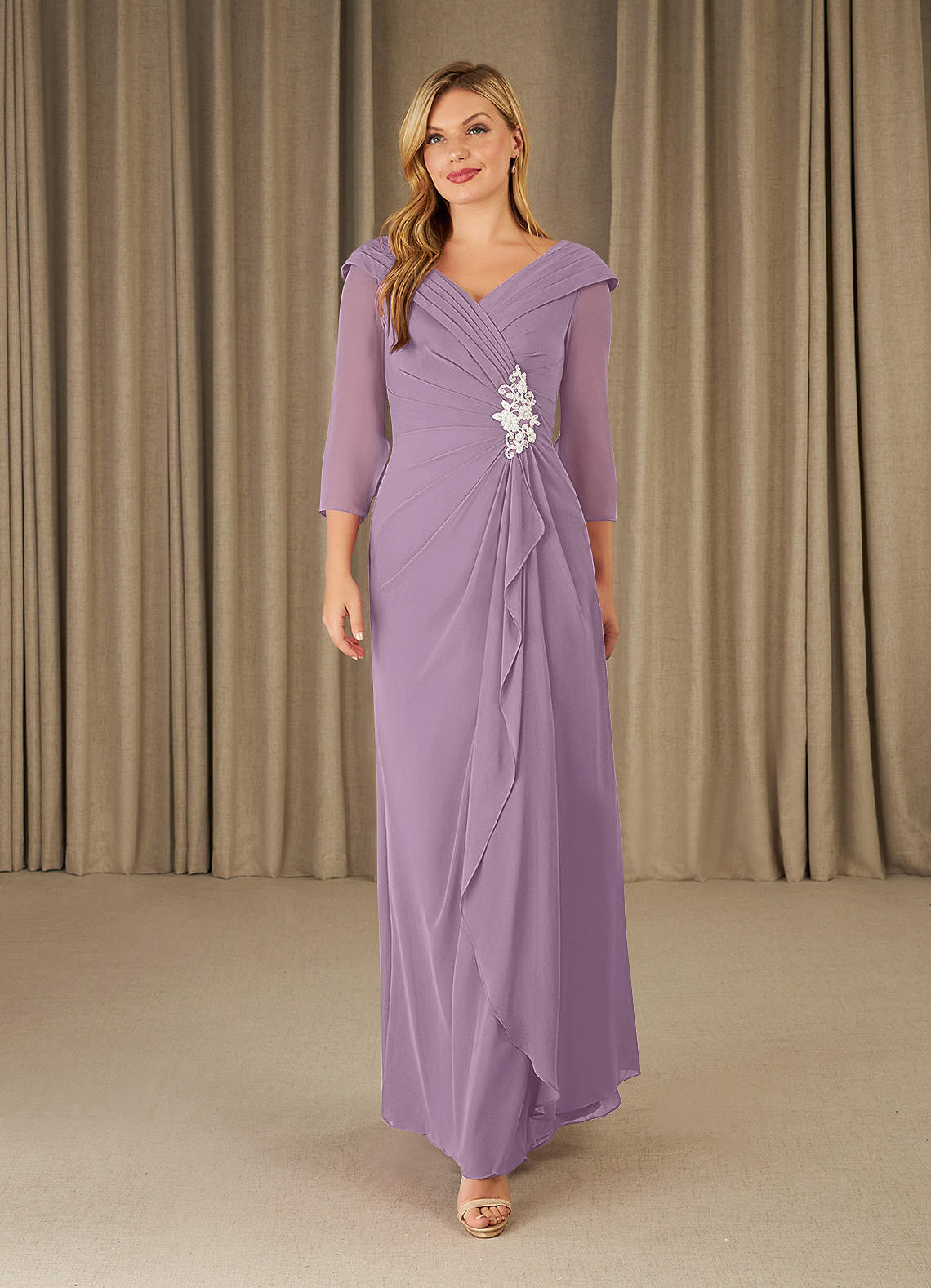 Wisteria Mother Of The Bride Dresses A-Line V-Neck Sequins Bodice 3/4 Sleeves Chiffon Mother Of The Bride Dress main image 1