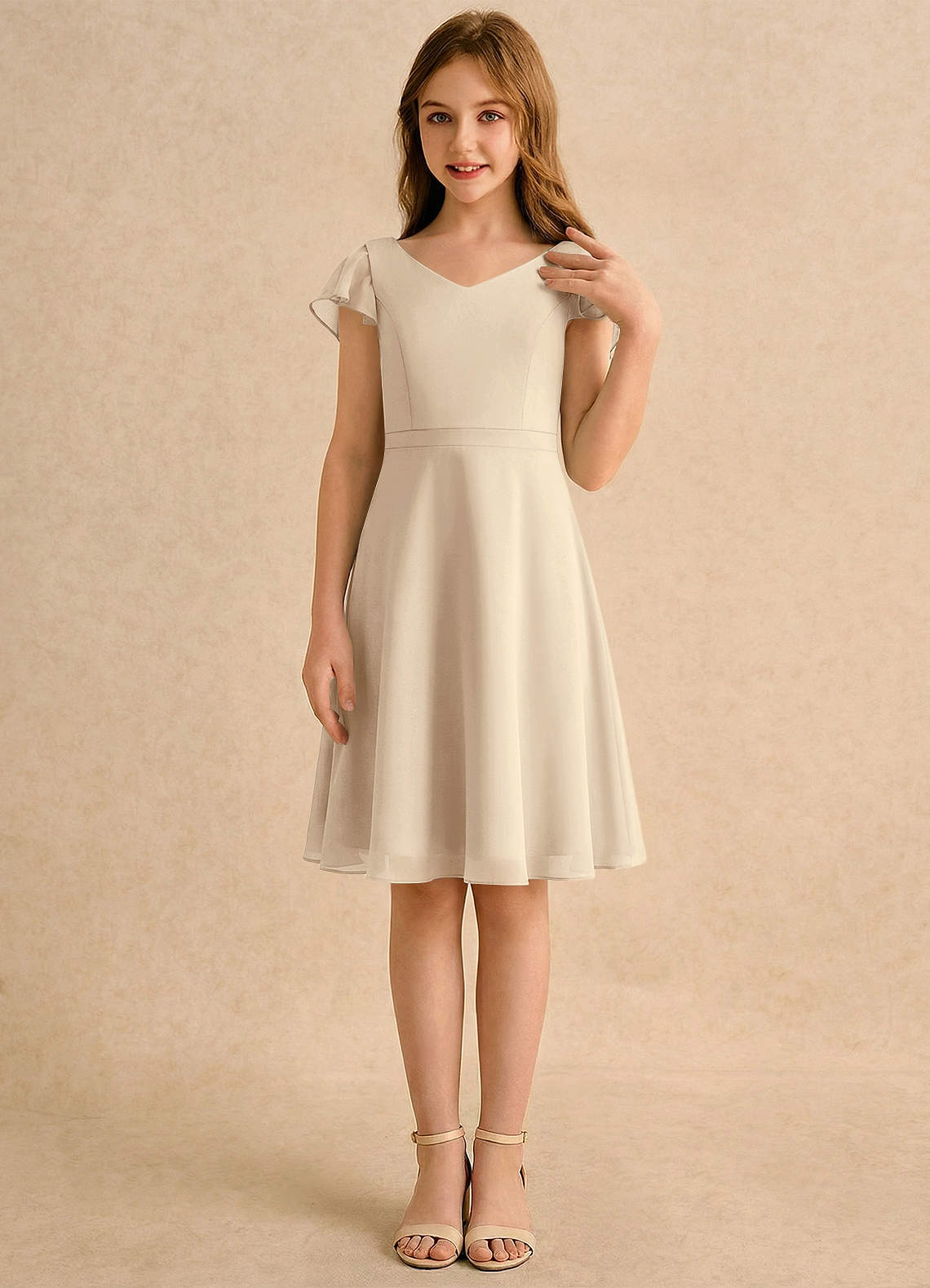 Azazie Narin Girls Formal Flower Girl Klänningar Klä A-Line i Chiffong med ärmar image3
