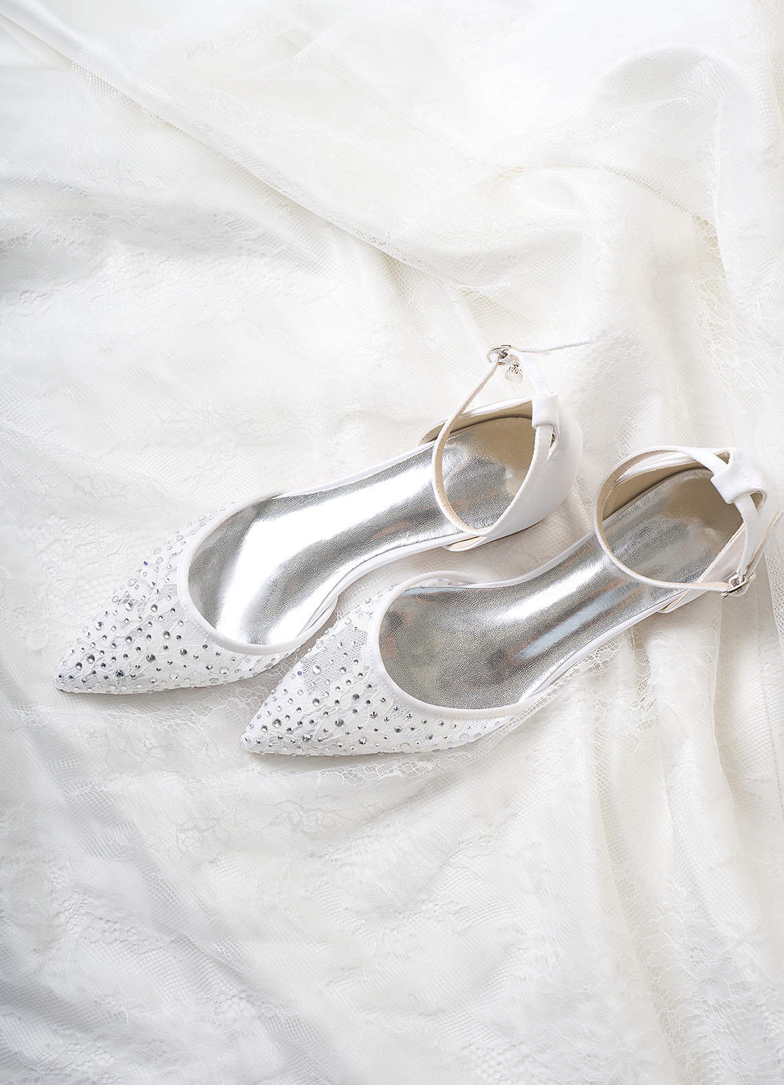 front Lace and Rhinestone Pointed Toe Flats