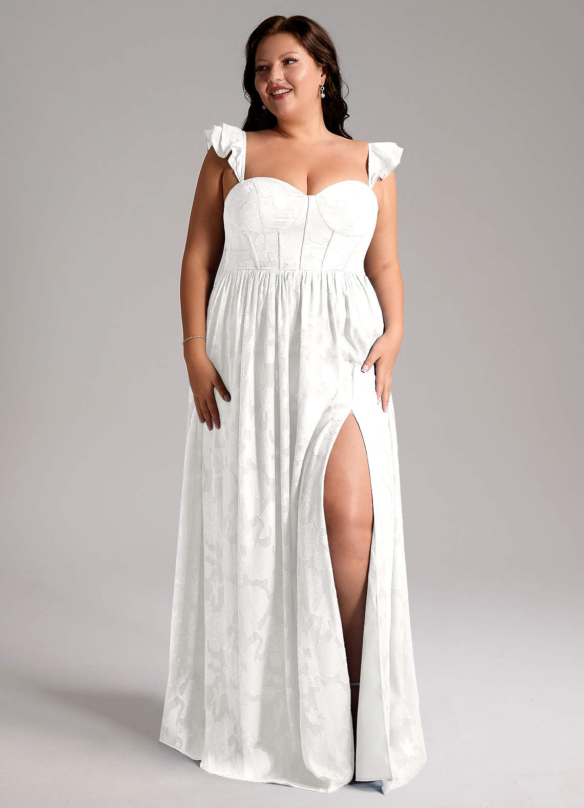 Azazie Denisse Brautjungfernkleider A-Linie Gestreift Blumen-Burnout Kleid Weiß image8