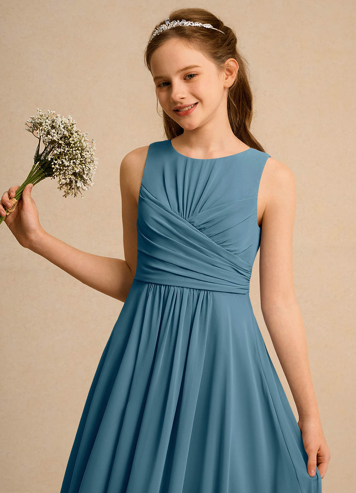 Azazie Ducky Girls Formal Blumenmädchenkleider A-Linie Plissee Chiffon Kleid Bermudablau image2