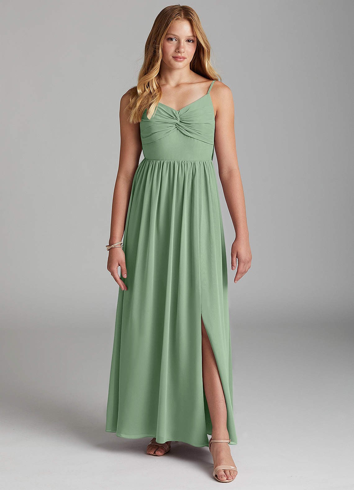 Azazie Zeya Junior Eucalyptus A-Line Chiffon Dress image2