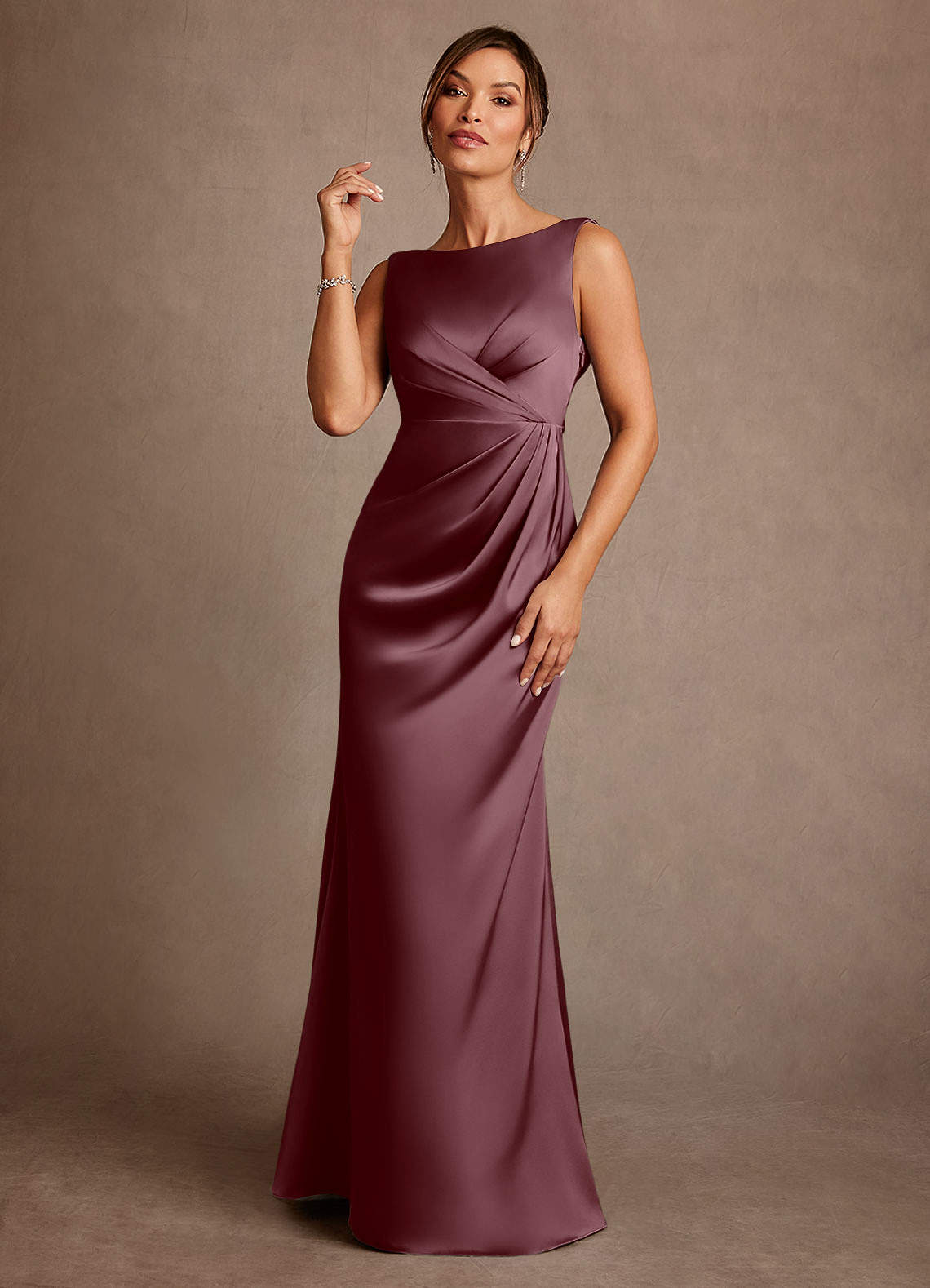 Azazie Baltimore Sangria A-Line Pleated Stretch Satin Dress | Azazie
