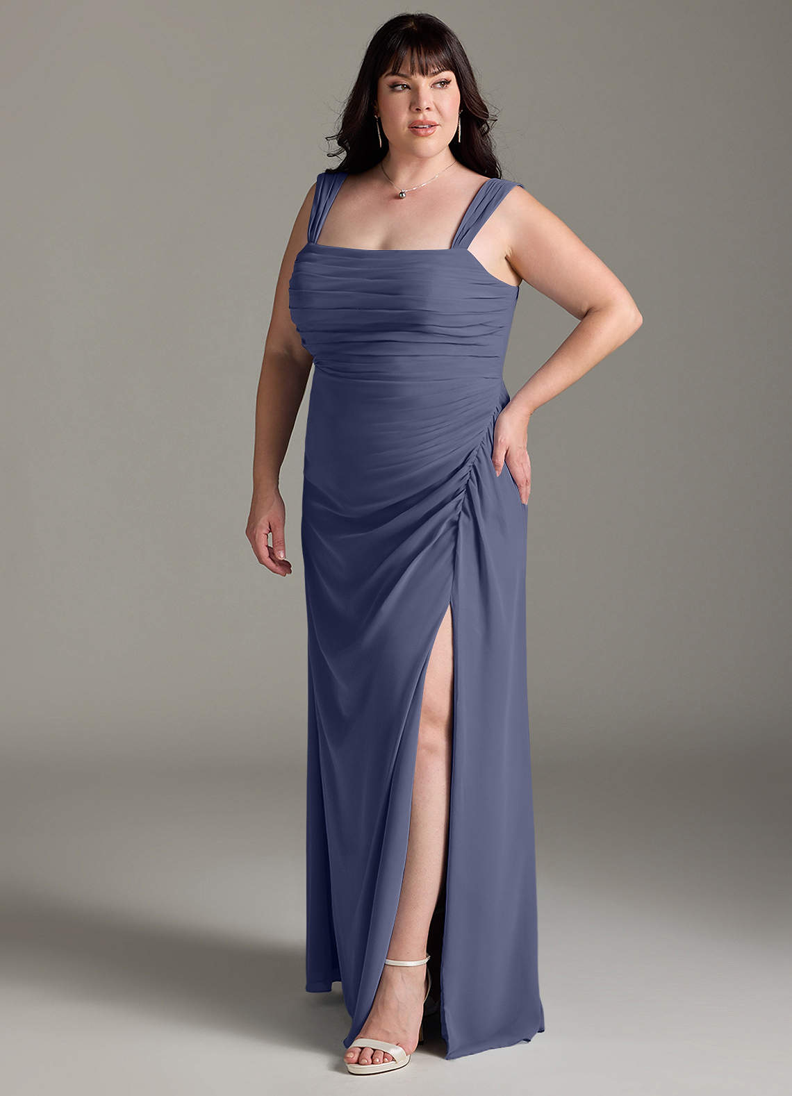 Azazie Jesaphine Bridesmaid Dresses Stormy Sheath Bow Chiffon Dress image10