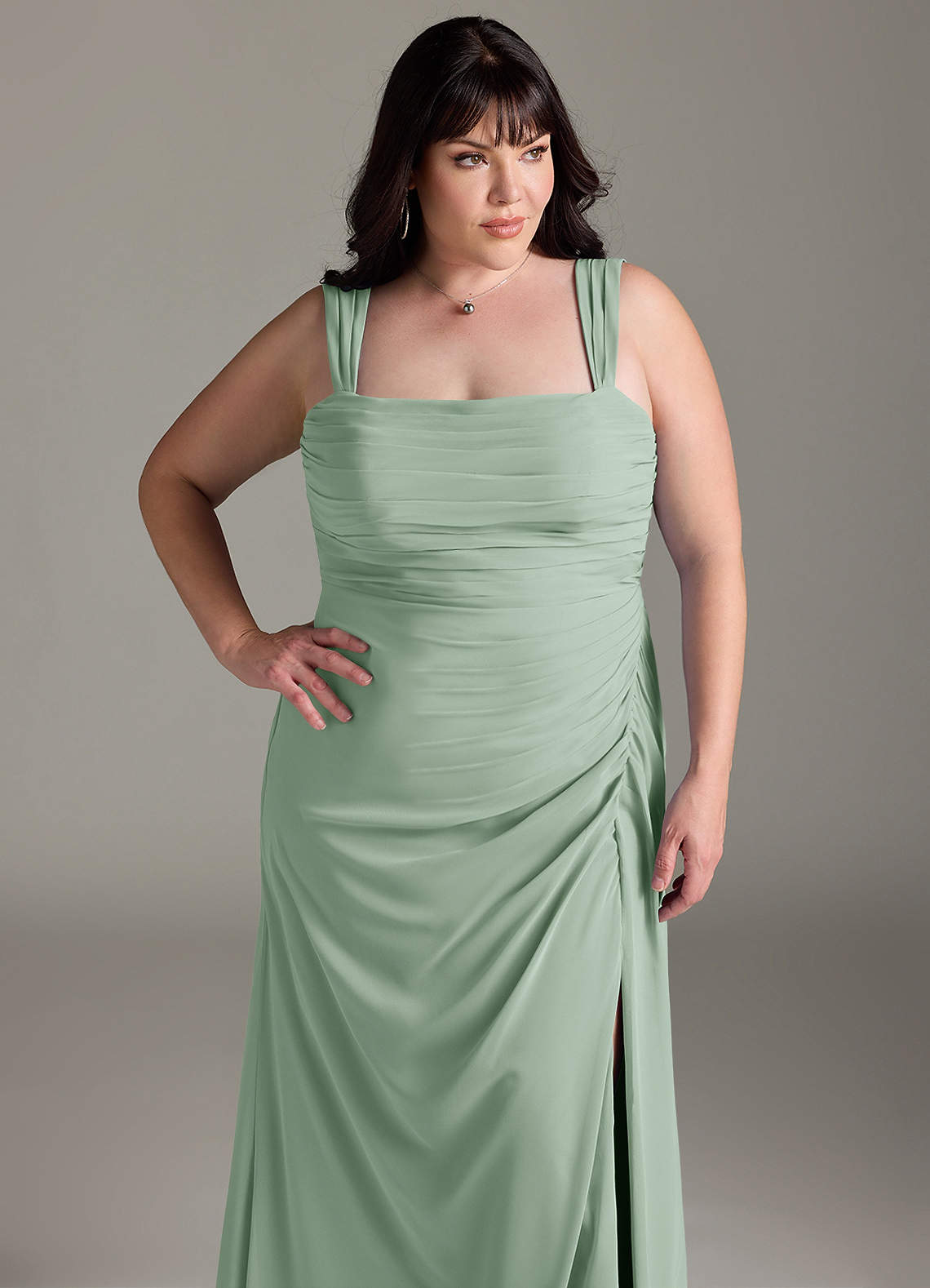 Azazie Jesaphine Bridesmaid Dresses Agave Sheath Bow Chiffon Dress image12
