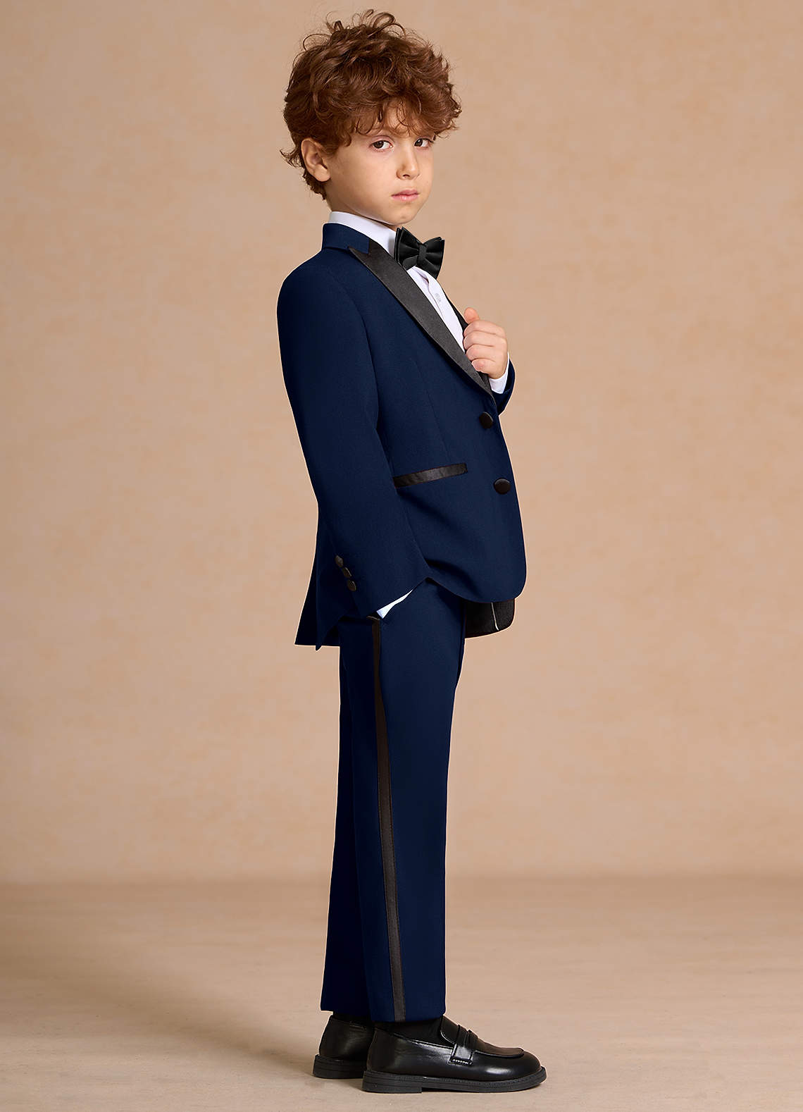 front Michael Navy Blue Boys Peak Lapel Tuxedos