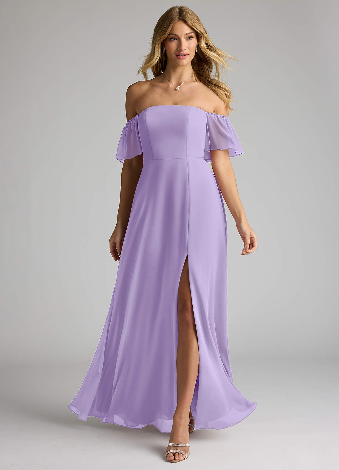 Azazie Sue Bridesmaid Dresses Lilac A-Line Off the Shoulder Chiffon Convertible Dress image1