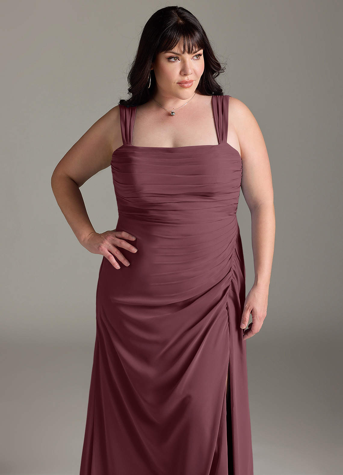 Azazie Jesaphine Jurken voor bruidsmeisjes Jurk van Chiffon met Kolom Boog Sangria image13