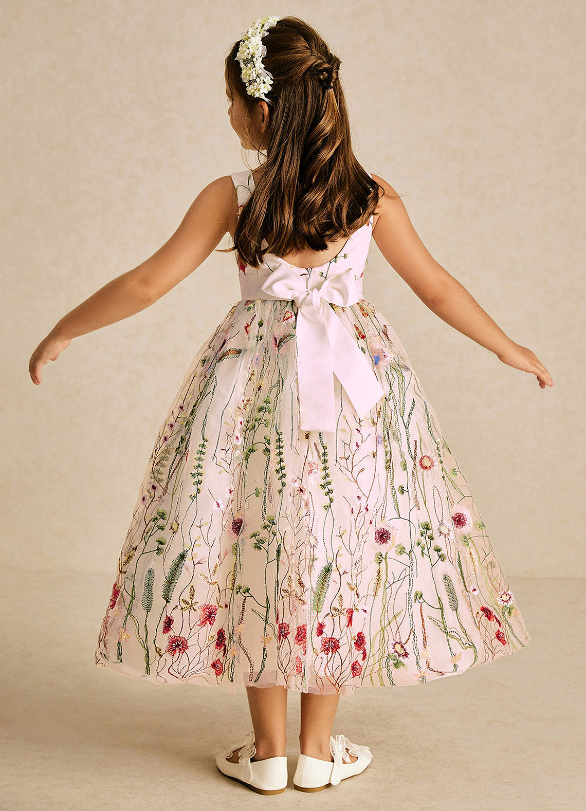 Azazie Arianna Flower Girl Dresses Blushing Pink A-Line Lace Tulle Dress image1